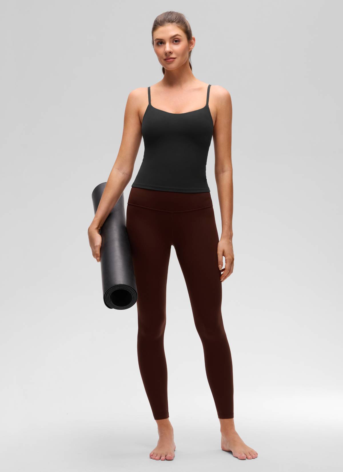 CRZ YOGA Wanita Butterluxe Bra Yoga U Panjang Pinggang Belakang Terbina Dalam Tank Hitam