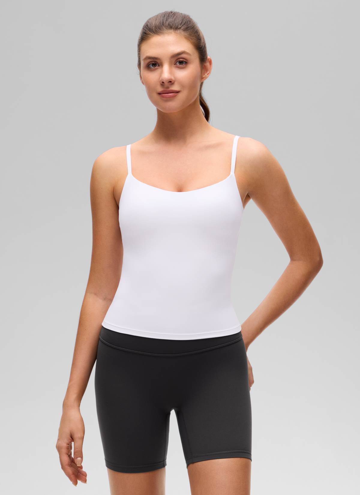 CRZ YOGA Wanita Butterluxe Bra Yoga U Panjang Pinggang Belakang Terbina Dalam Tank Putih