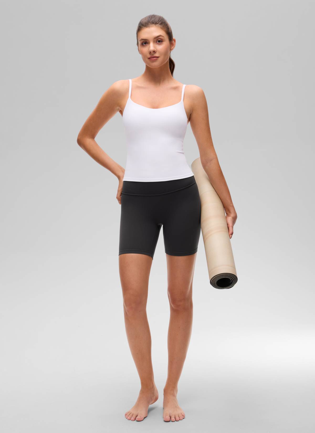 CRZ YOGA Wanita Butterluxe Bra Yoga U Panjang Pinggang Belakang Terbina Dalam Tank Putih