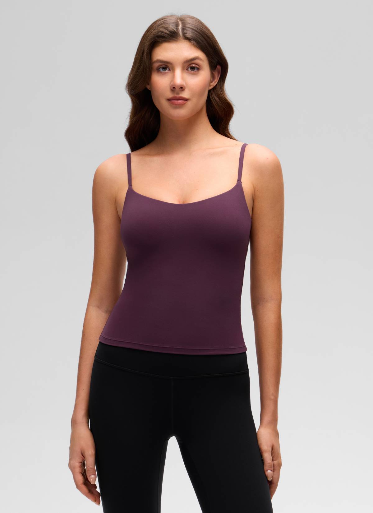 CRZ YOGA Wanita Butterluxe Yoga U Pinggang Belakang Panjang Tank Bra Terbina Dalam Ungu Tua
