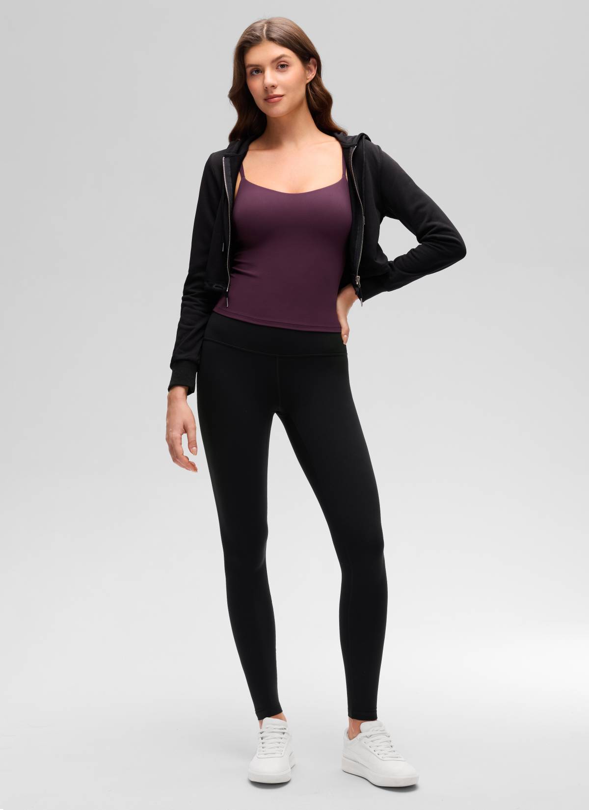 CRZ YOGA Wanita Butterluxe Yoga U Pinggang Belakang Panjang Tank Bra Terbina Dalam Ungu Tua