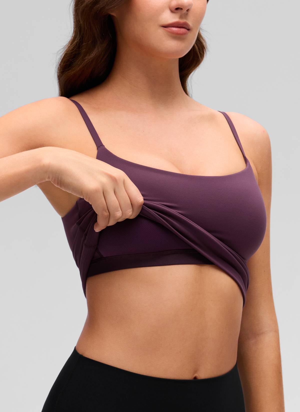 CRZ YOGA Wanita Butterluxe Yoga U Pinggang Belakang Panjang Tank Bra Terbina Dalam Ungu Tua