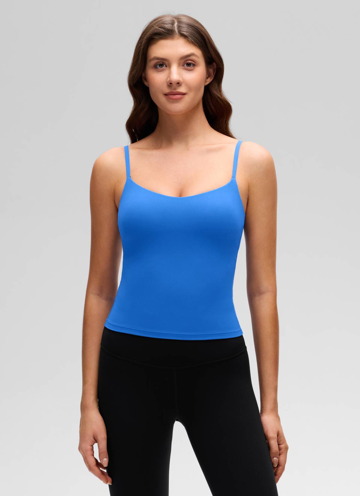 CRZ YOGA Wanita Butterluxe Bra Yoga U Pinggang Belakang Panjang Tank Terbina Dalam Biru Berkilau