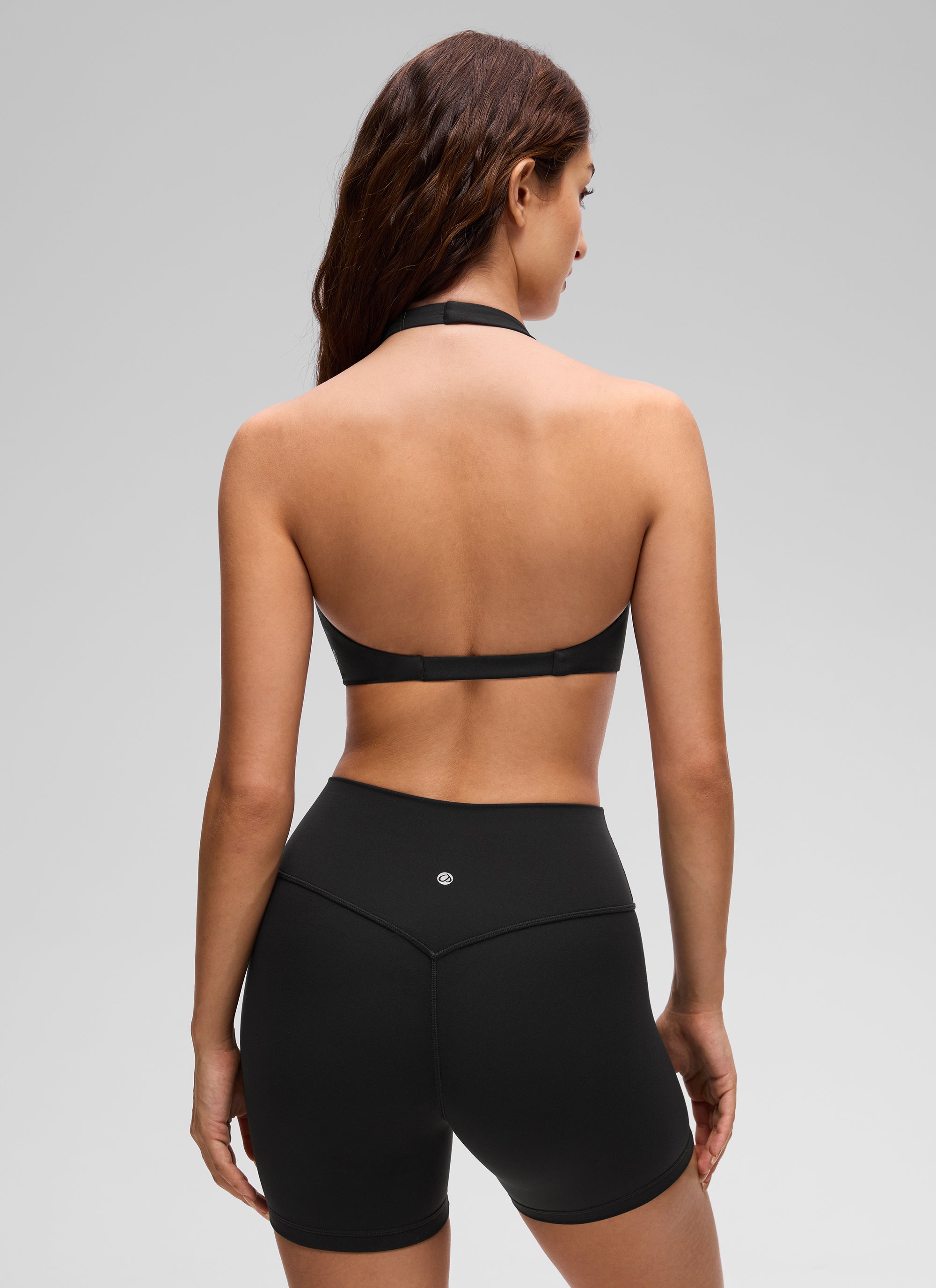 CRZ YOGA Wanita Butterluxe Bra Sukan Berlapis Dua Potongan Leher V Yoga Hitam
