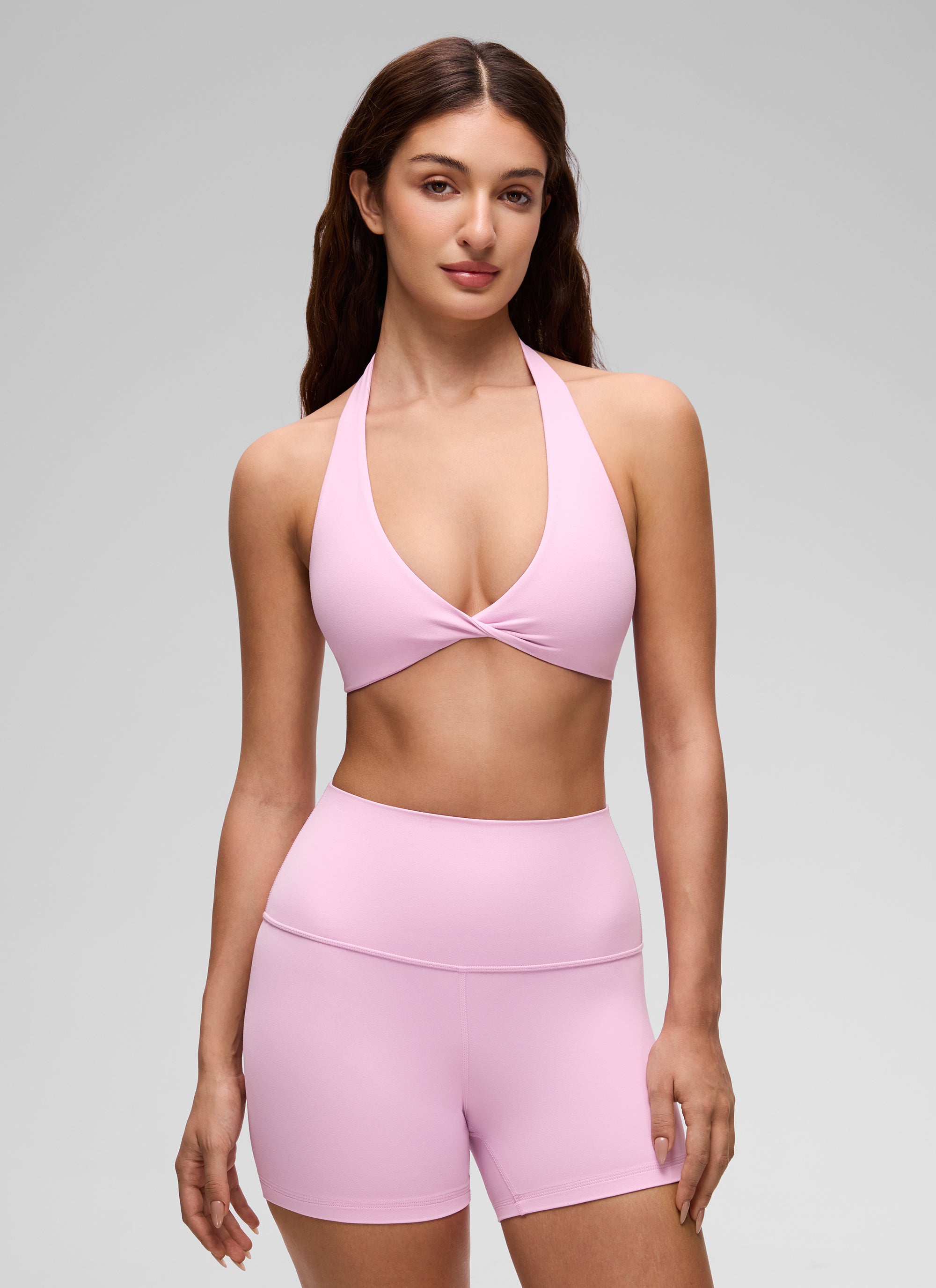 CRZ YOGA Wanita Butterluxe Bra Sukan Berlapis Dua Potongan Leher V Yoga Vita Pink