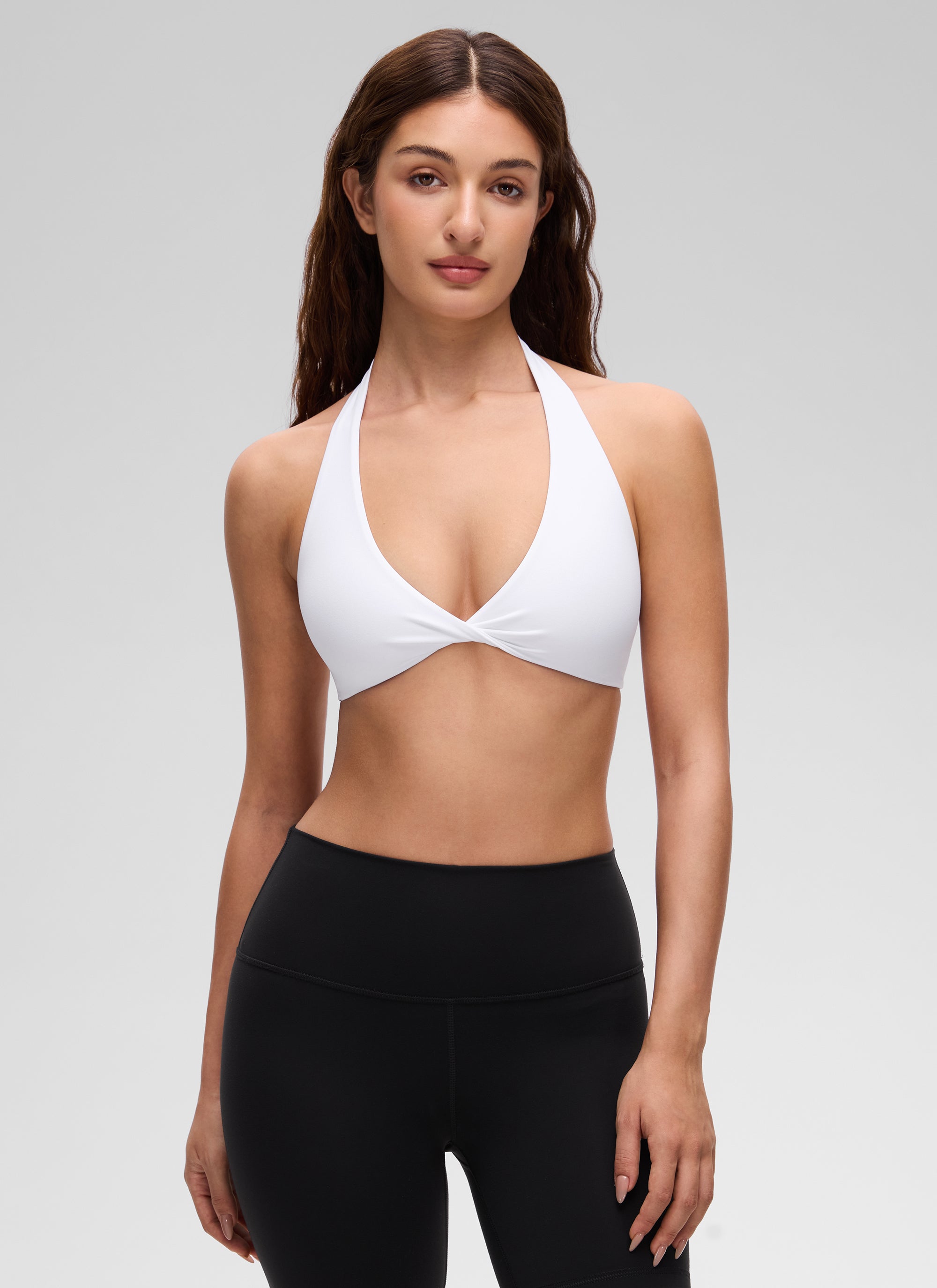 CRZ YOGA Wanita Butterluxe Bra Sukan Berlapis Dua Potongan Leher V Yoga Putih