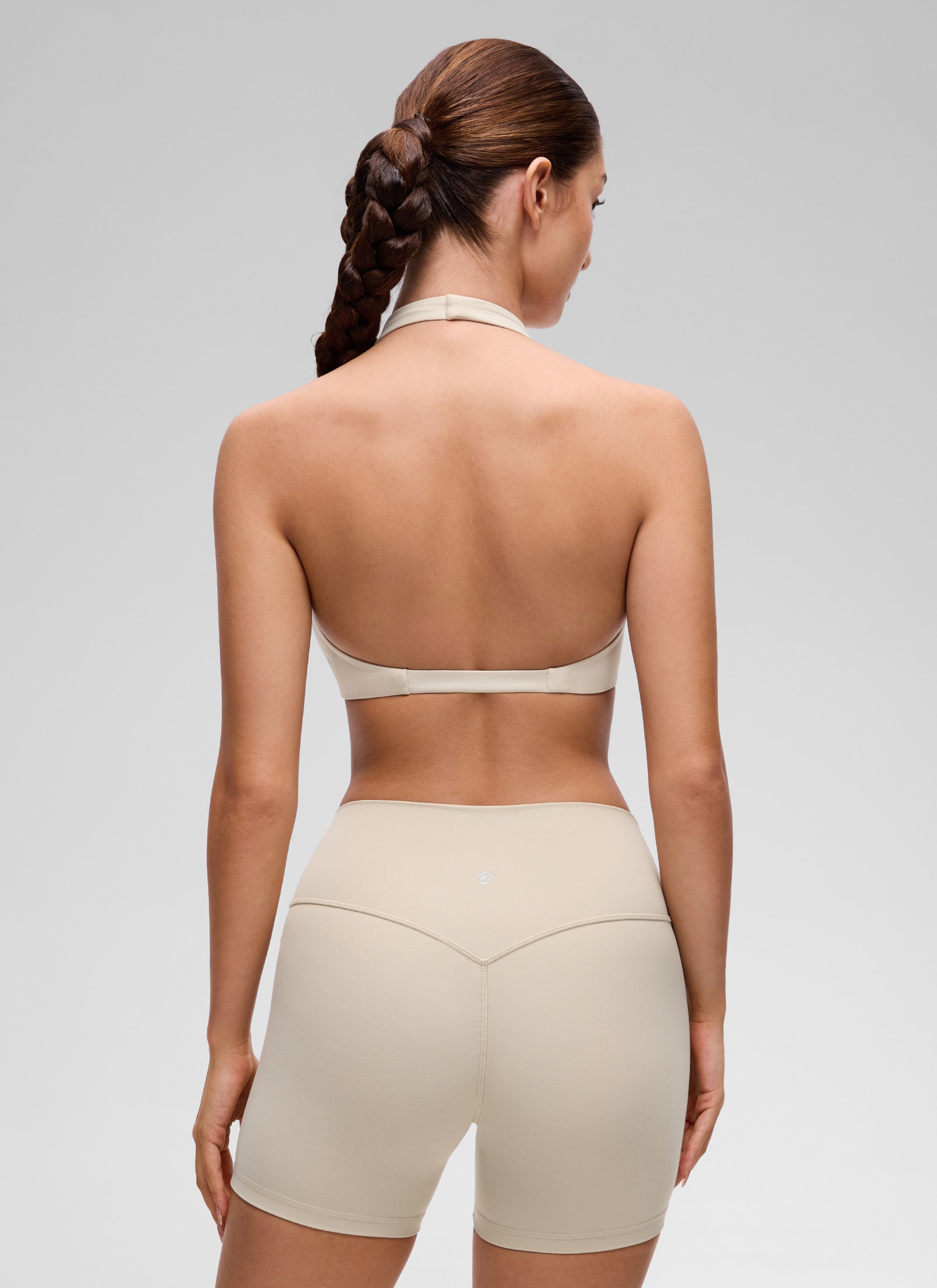 CRZ YOGA Wanita Butterluxe Bra Sukan Berlapis Dua Potongan Leher V Yoga Warna Coklat Mojave