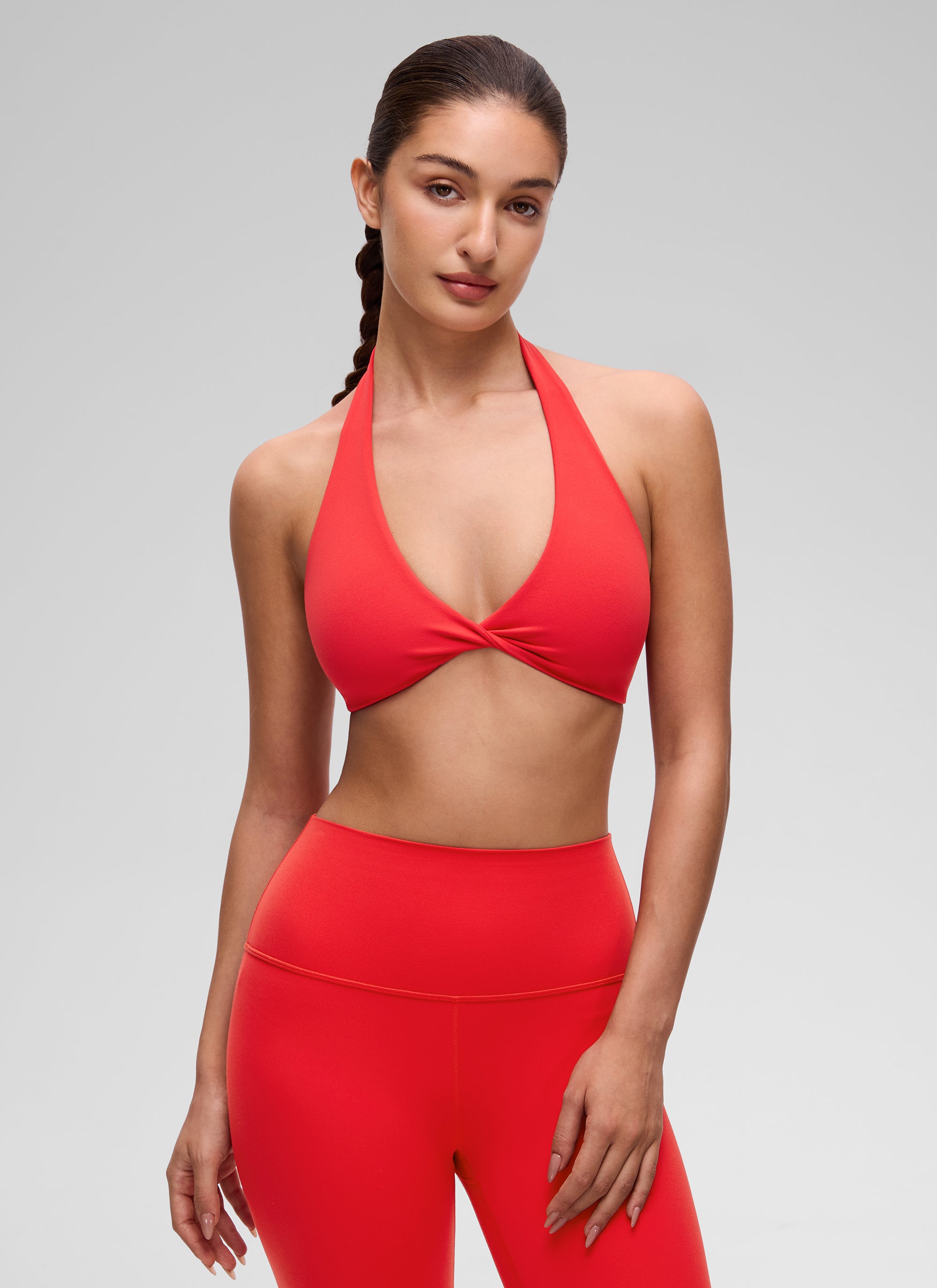 CRZ YOGA Wanita Butterluxe Bra Sukan Berlapis Dua Potongan Leher V Yoga Merah Tua