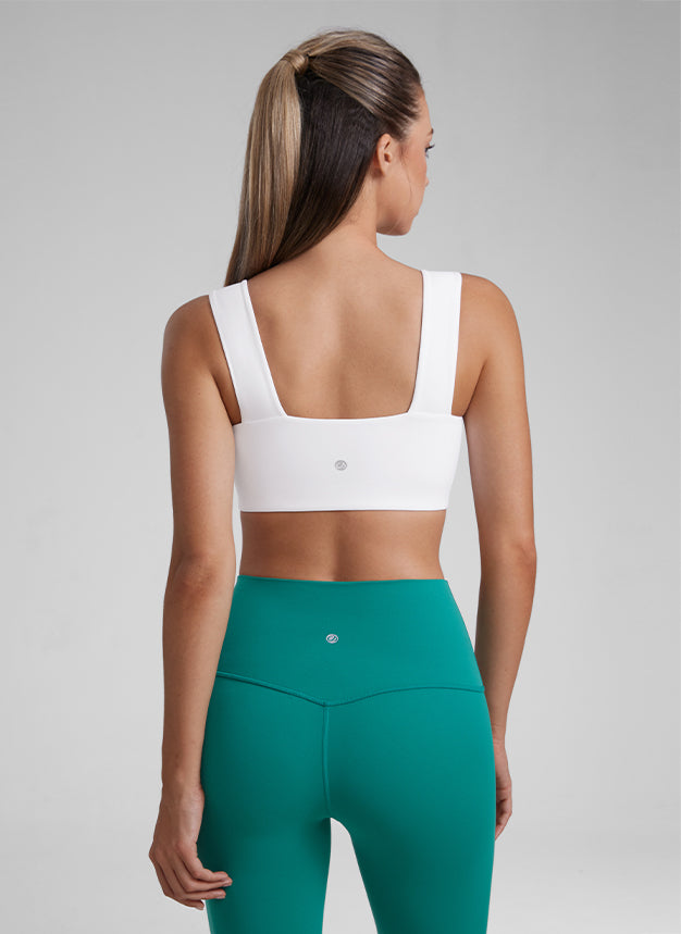 CRZ YOGA Butterluxe Womens Square Neck Open Back Wide straps Sports Bras White @model_info:Kate