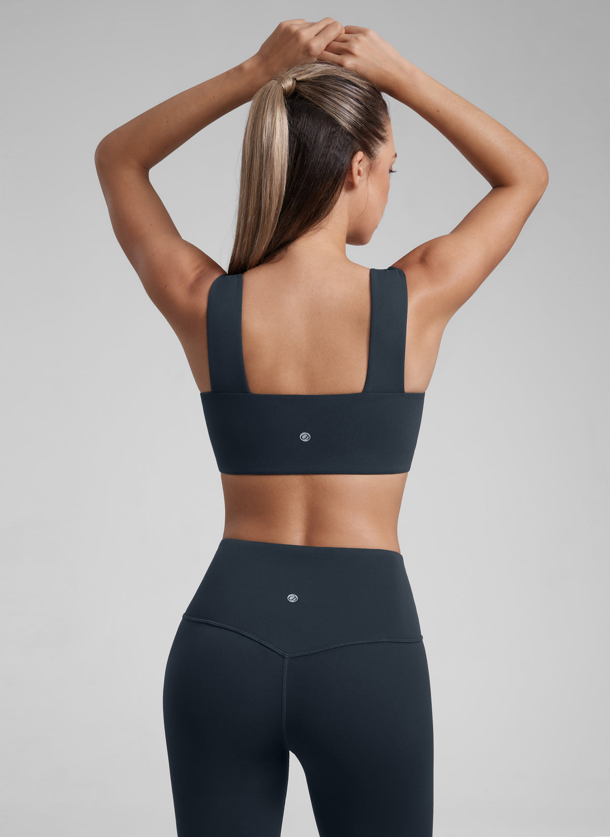 CRZ YOGA Butterluxe Womens Square Neck Open Back Wide straps Sports Bras True Navy @model_info:Kate