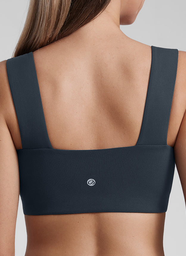 CRZ YOGA Butterluxe Womens Square Neck Open Back Wide straps Sports Bras True Navy @model_info:Kate