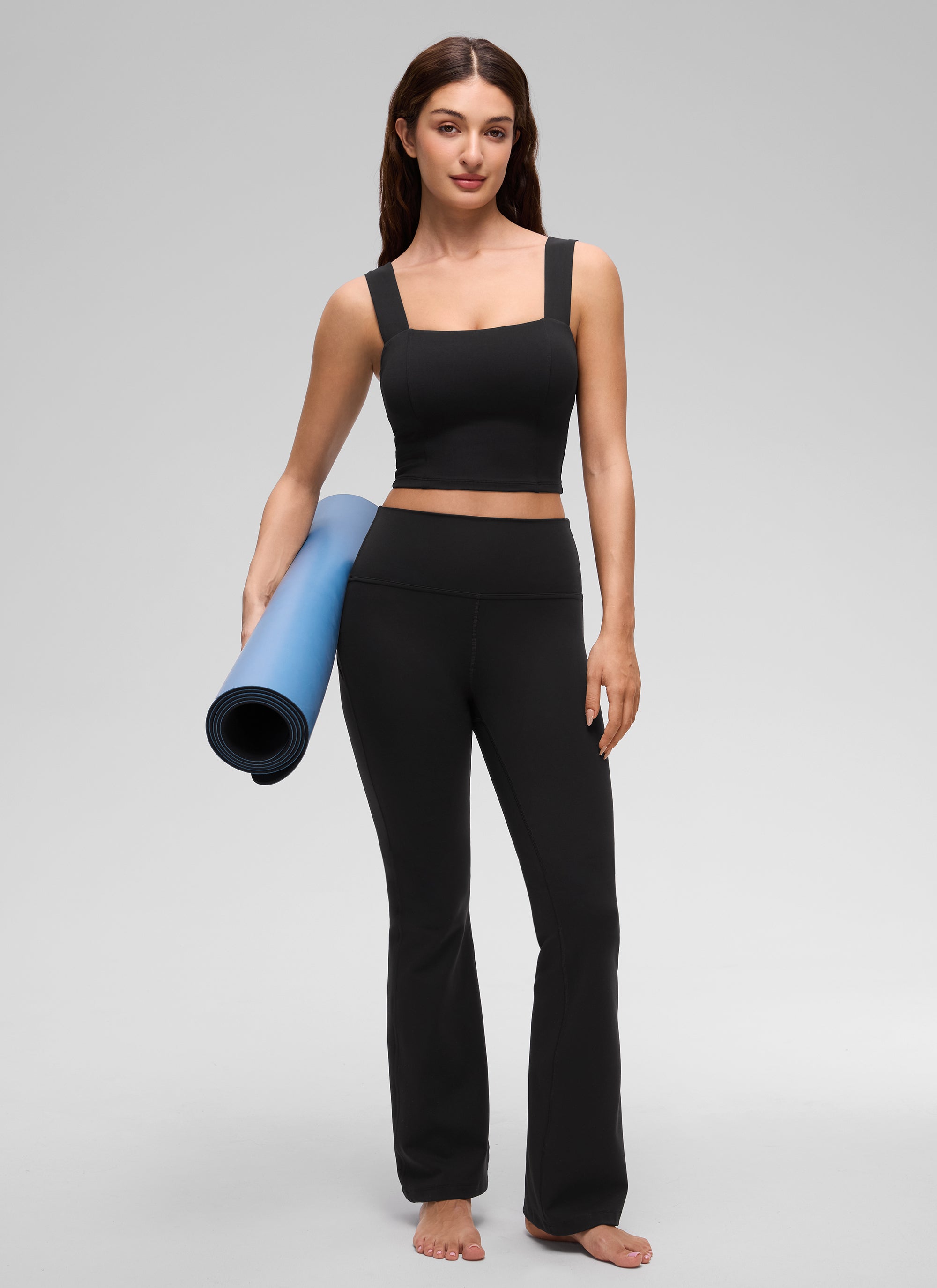 CRZ YOGA 여성용 Butterluxe 스퀘어 넥 크롭 브라 탑 탱크 블랙