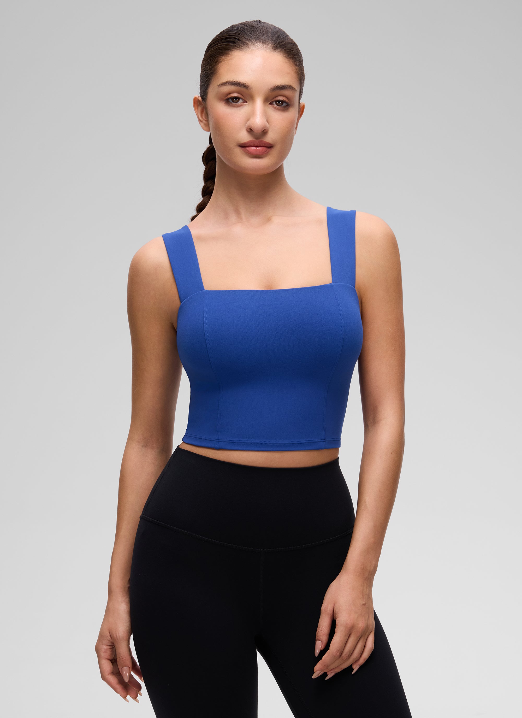 CRZ YOGA 여성용 Butterluxe 스퀘어 넥 크롭 브라 탑 탱크 웨이브 블루