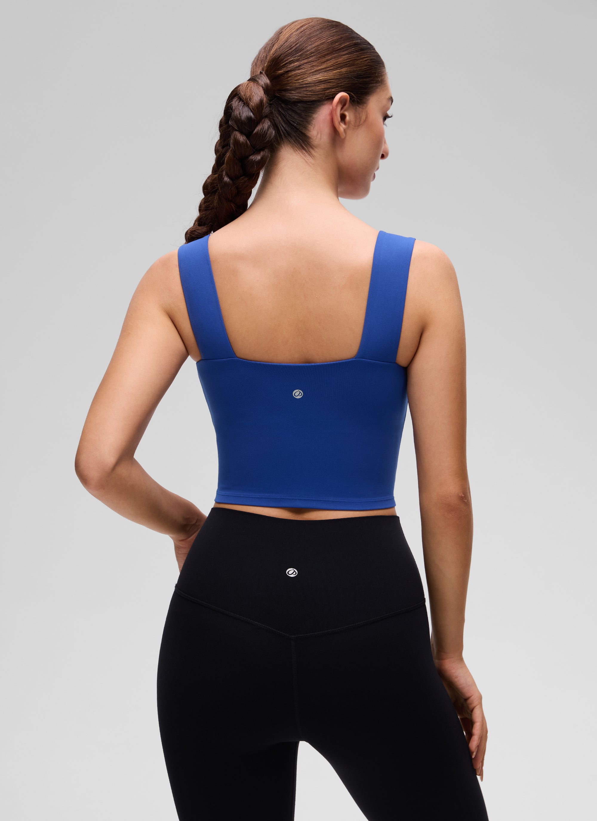 CRZ YOGA 여성용 Butterluxe 스퀘어 넥 크롭 브라 탑 탱크 웨이브 블루