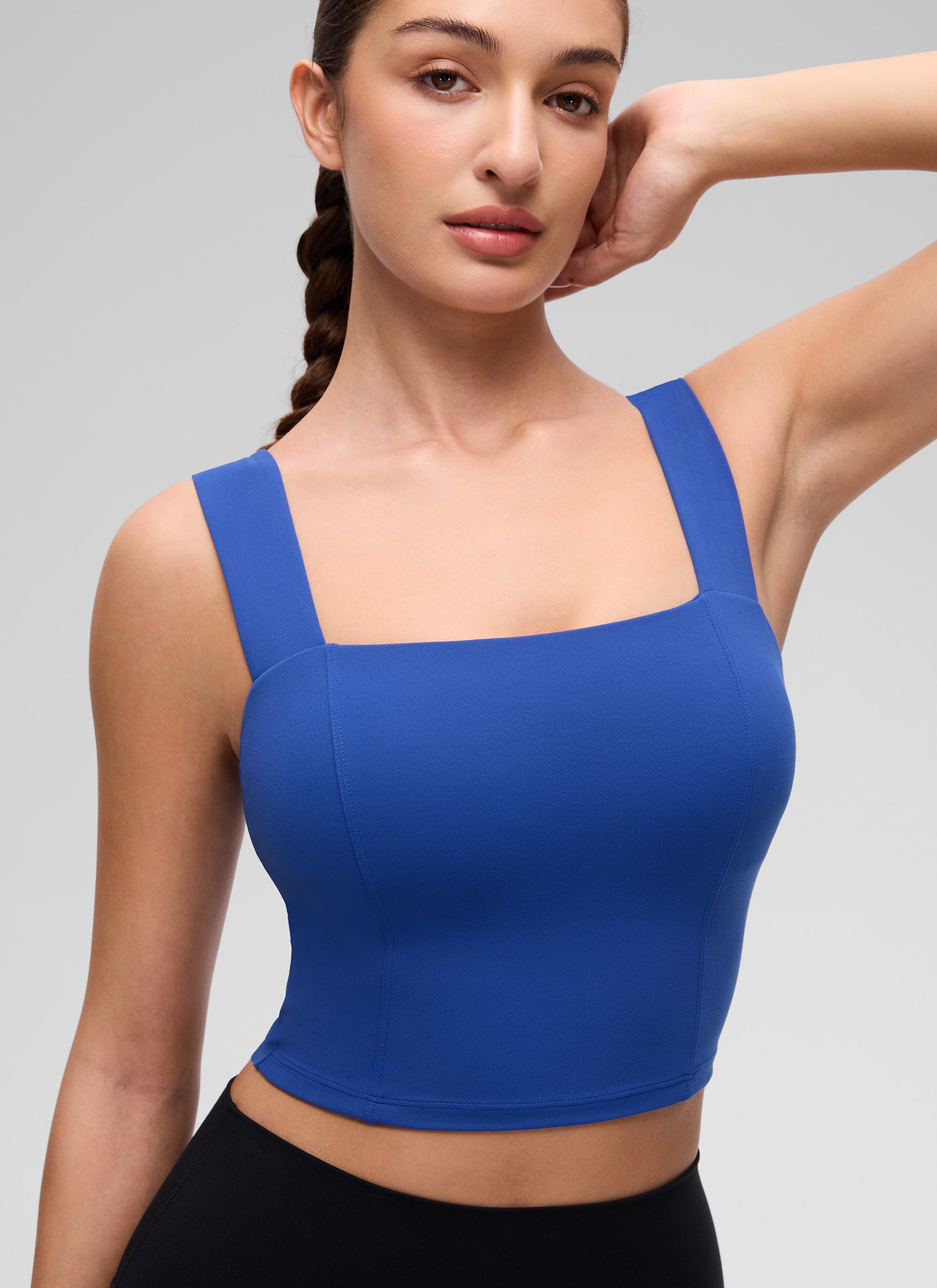 CRZ YOGA 여성용 Butterluxe 스퀘어 넥 크롭 브라 탑 탱크 웨이브 블루