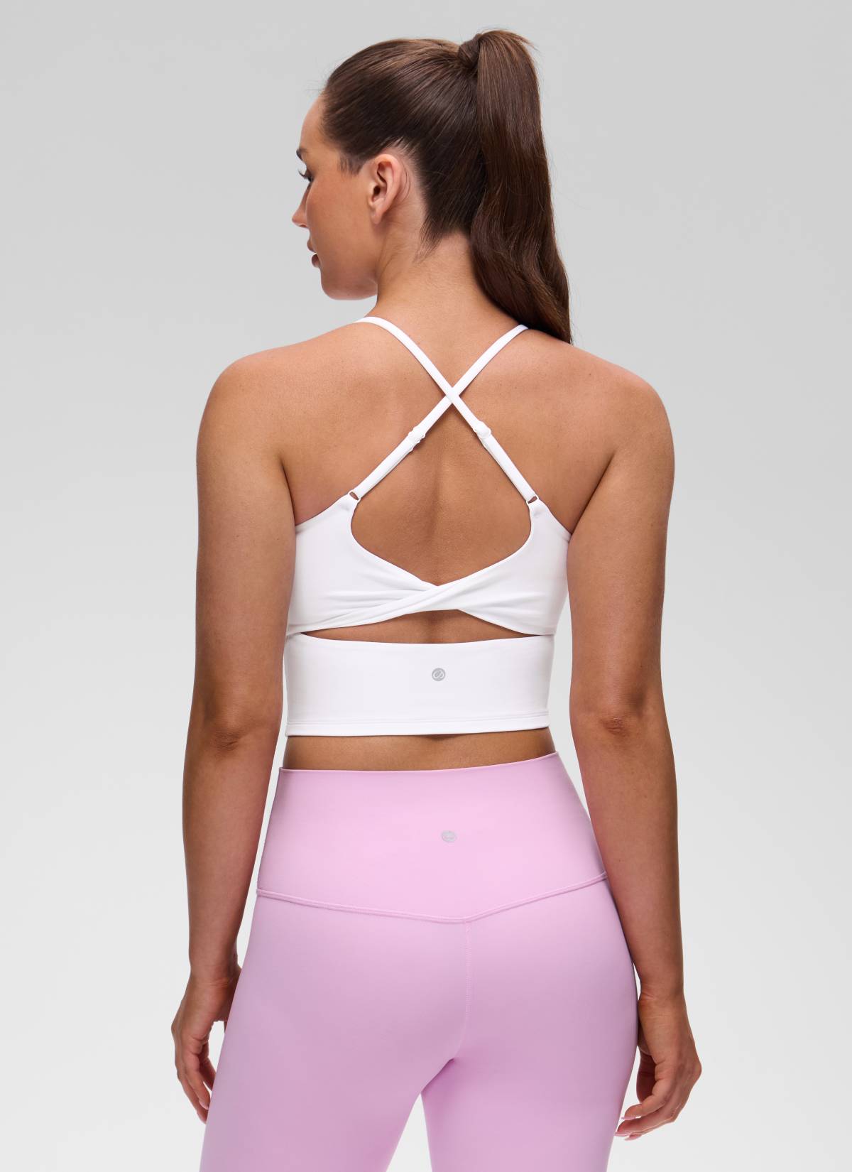 CRZ YOGA Women's Butterluxe U Neck Twist Cross Back Built in Bra Tank White @model_info:Brooklyn
