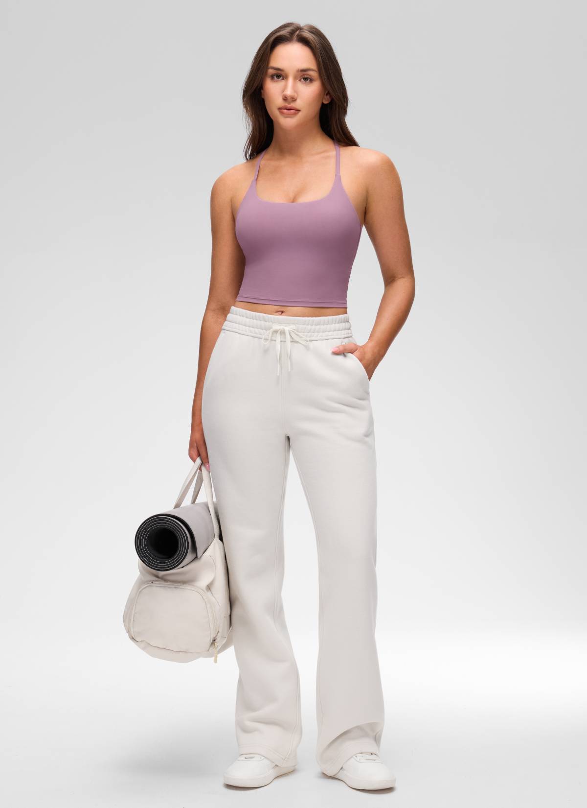 CRZ YOGA Women's Butterluxe U Neck Twist Cross Back Built in Bra Tank Light Lavender @model_info:Brooklyn