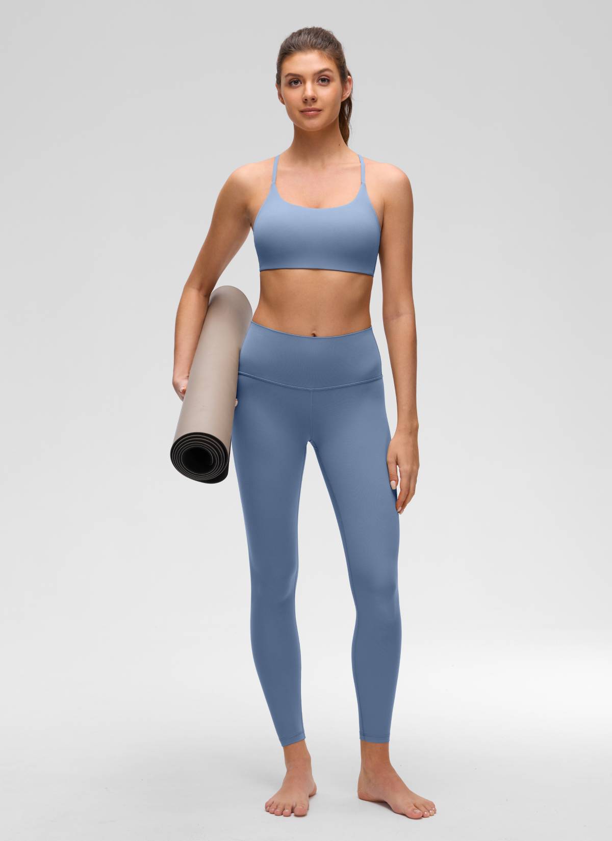 Áo lót thể thao Butterluxe nữ CRZ YOGA Butterluxe , cổ tròn, thiết kế xoắn lưng chéo, chất liệu denim đã qua xử lý