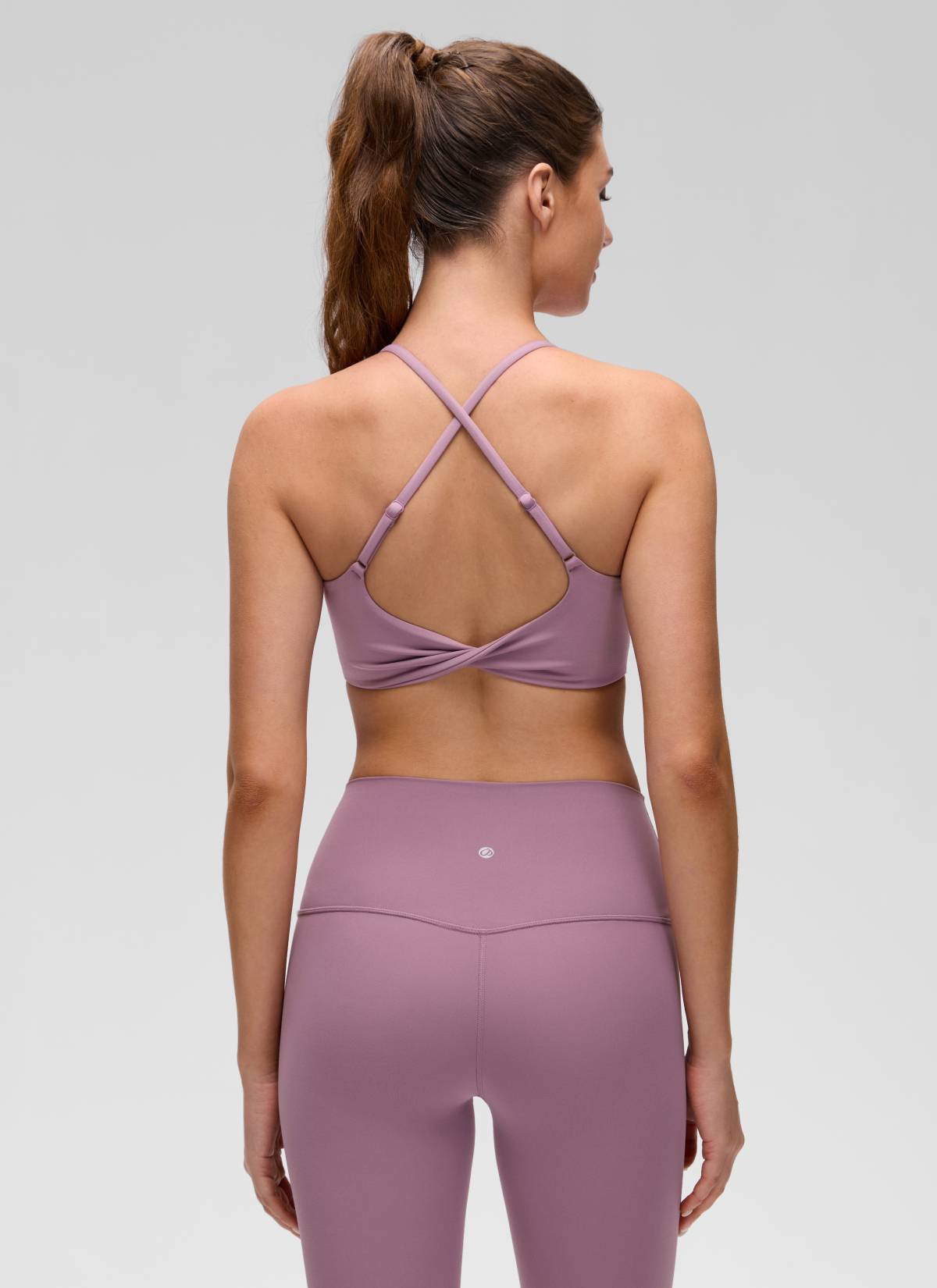 Butterluxe Áo lót thể thao CRZ YOGA dành cho nữ, kiểu cổ tròn, thiết kế xoắn lưng chéo, màu tím nhạt
