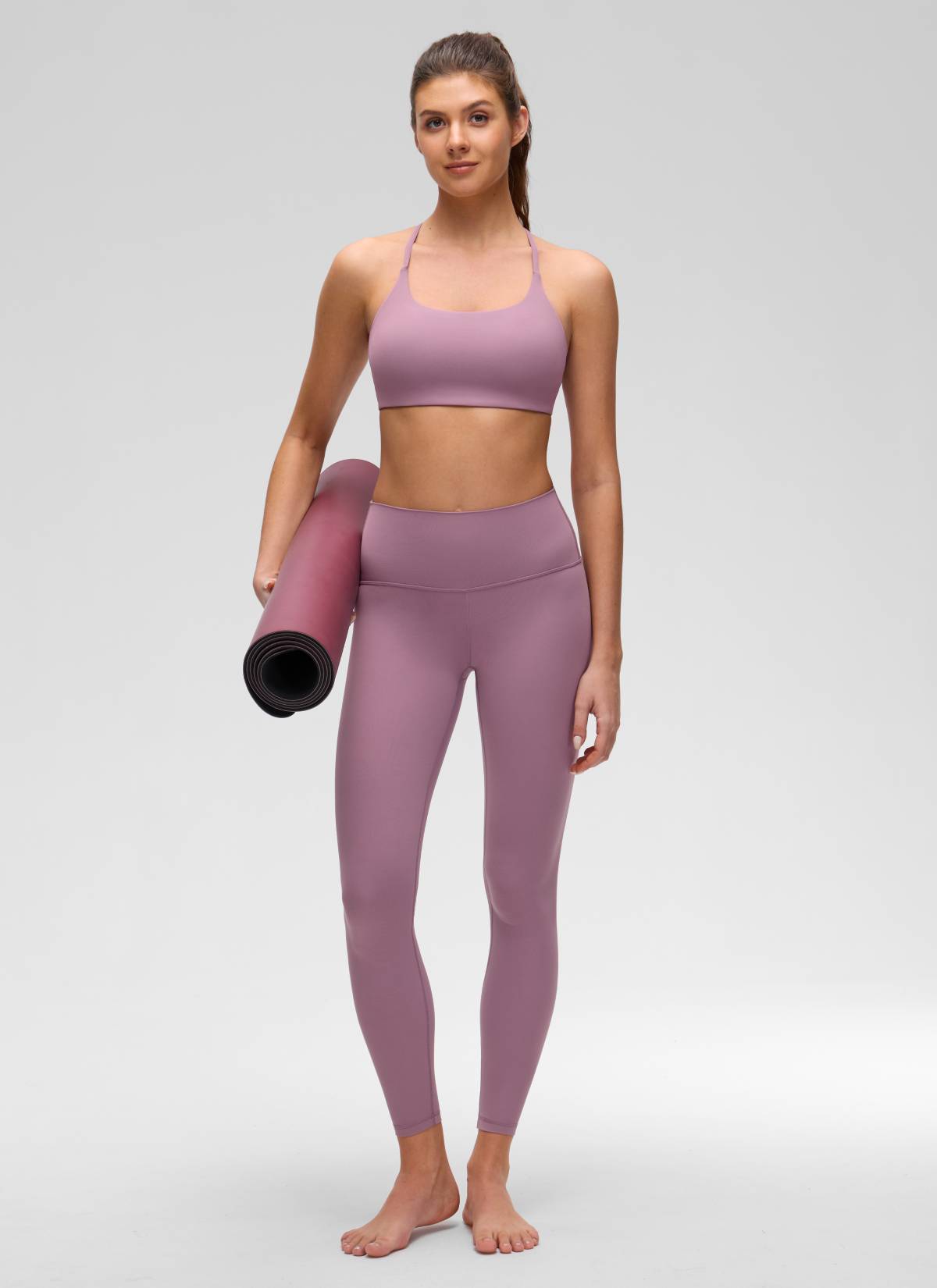 Butterluxe Áo lót thể thao CRZ YOGA dành cho nữ, kiểu cổ tròn, thiết kế xoắn lưng chéo, màu tím nhạt
