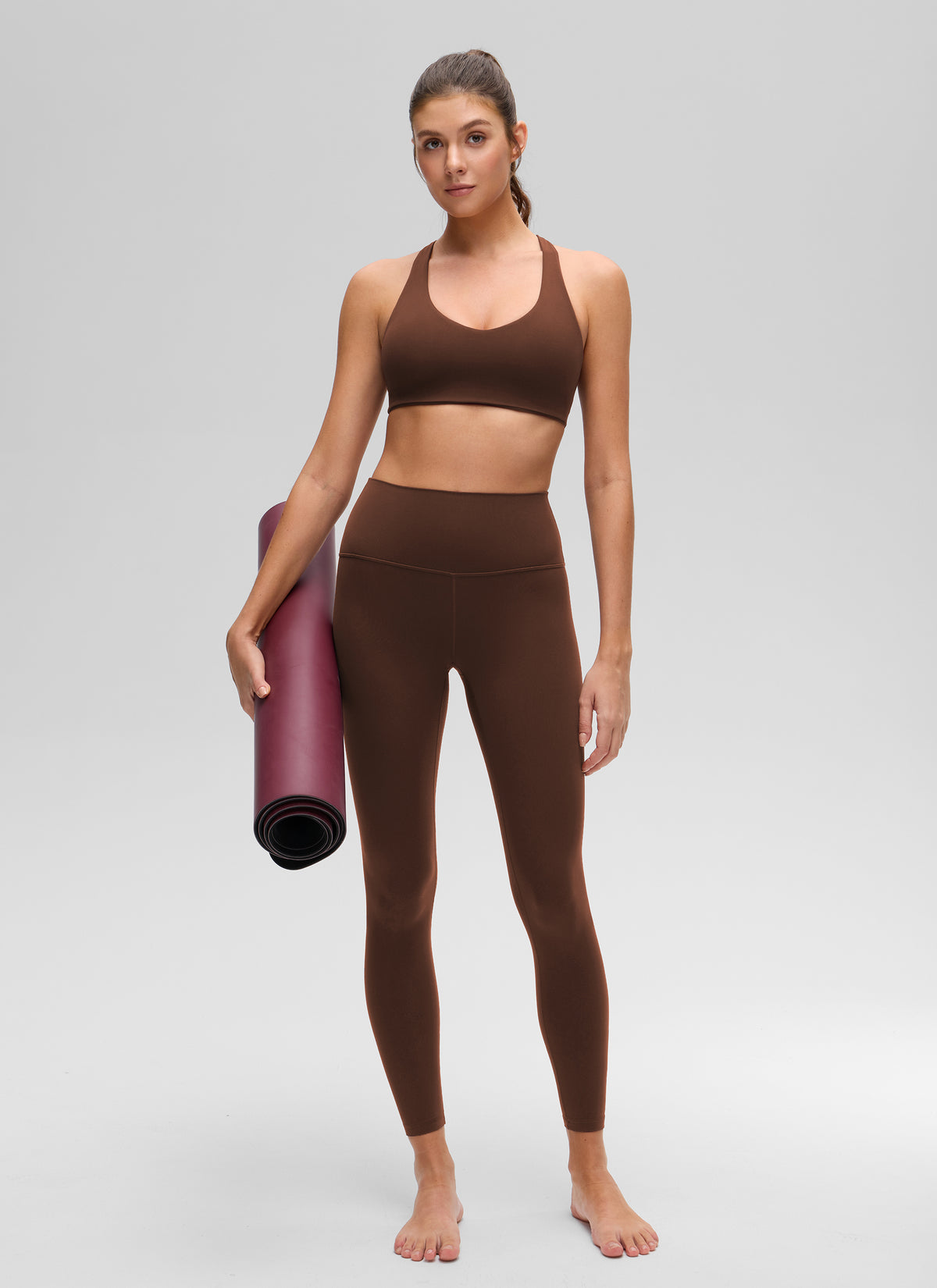 CRZ YOGA Women's Butterluxe Yoga V Neck RacerBack Build in Sports Bra Lava Brown @model_info:Gelya