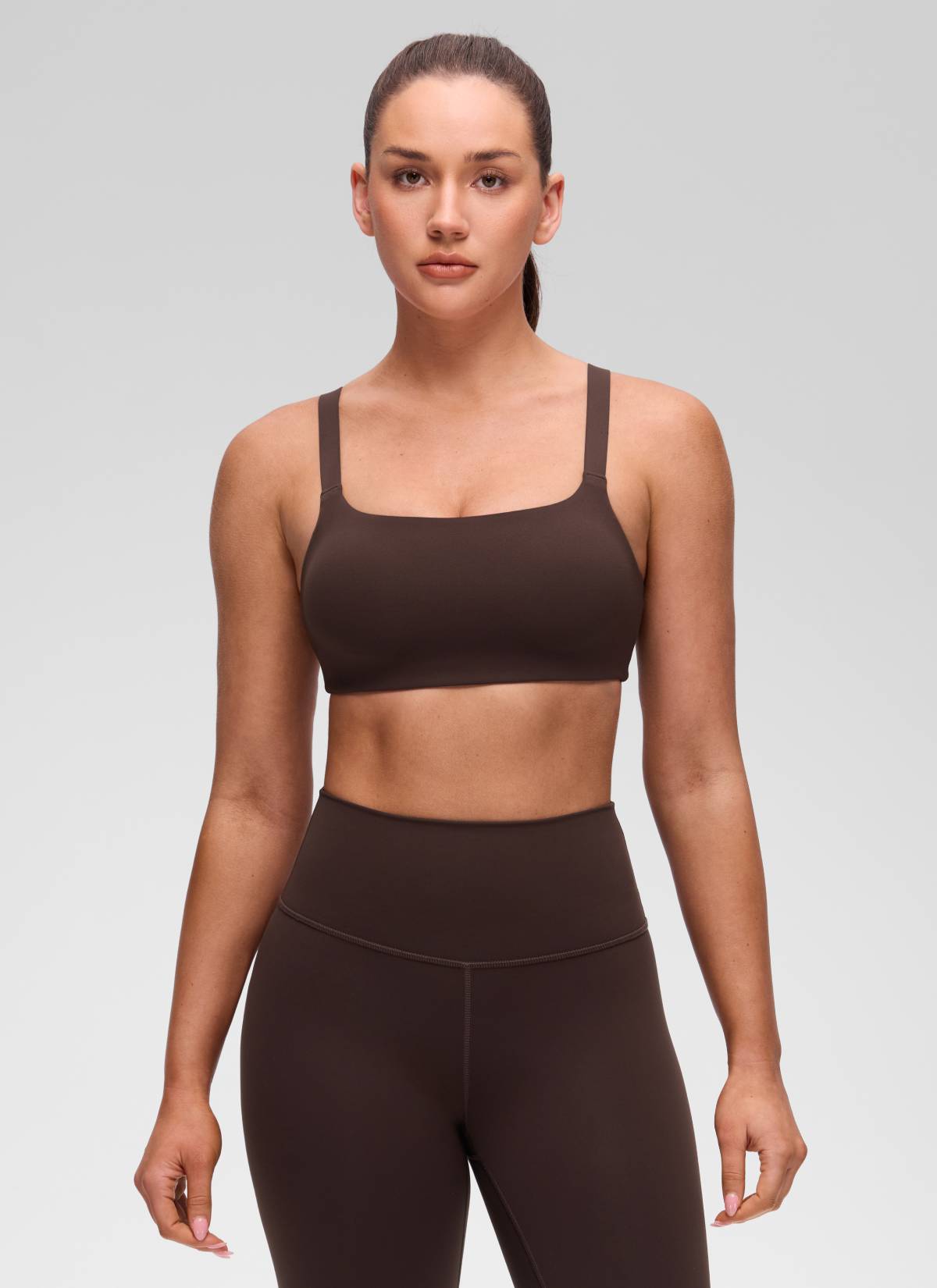 CRZ YOGA 여성용 Butterluxe 요가 U넥 스퀘어 백 스포츠 브라 핫 퍼지 브라운