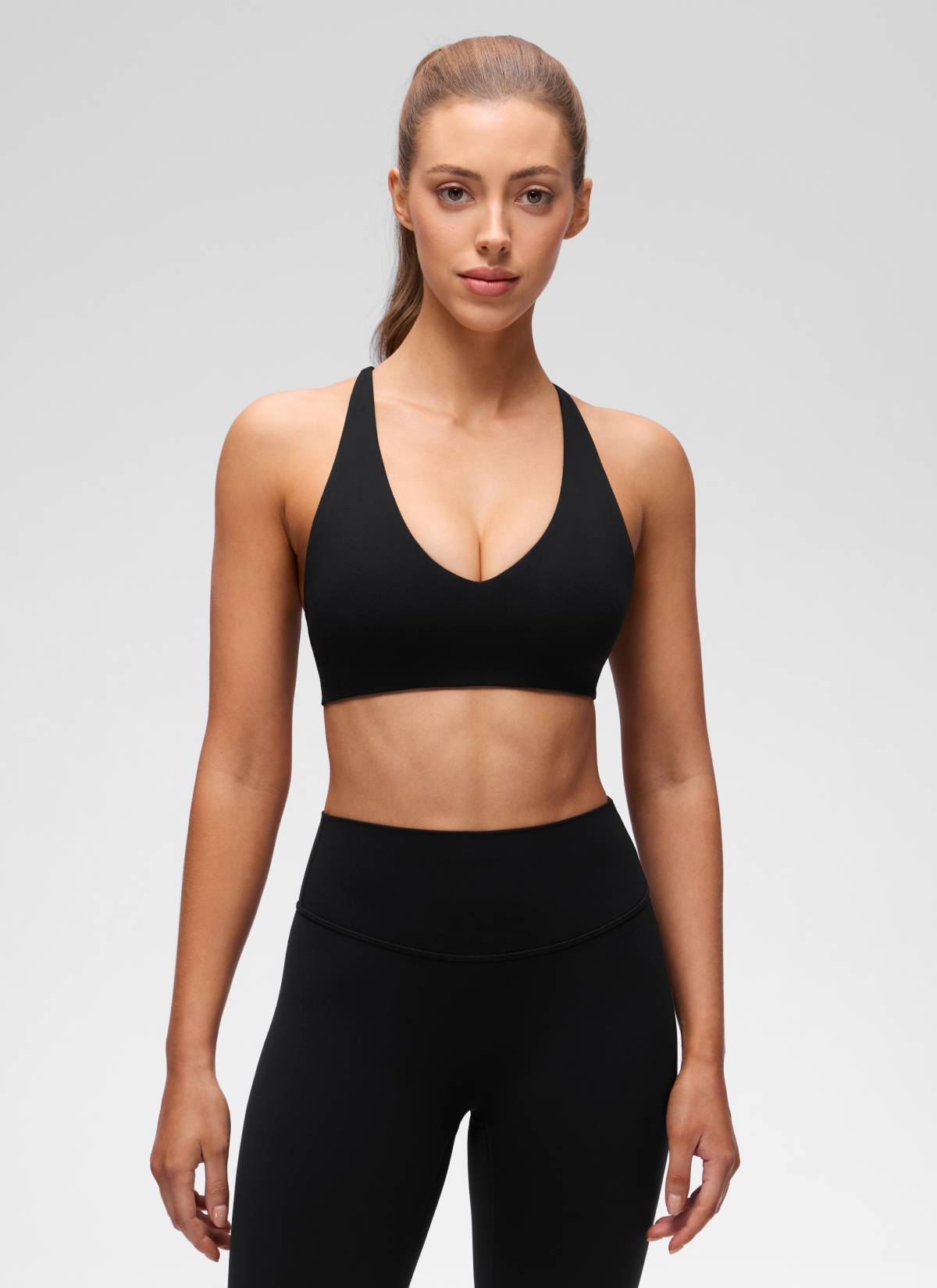 CRZ YOGA Wanita Butterluxe Bra Sukan Yoga V Neck Twist Cross Back Hitam