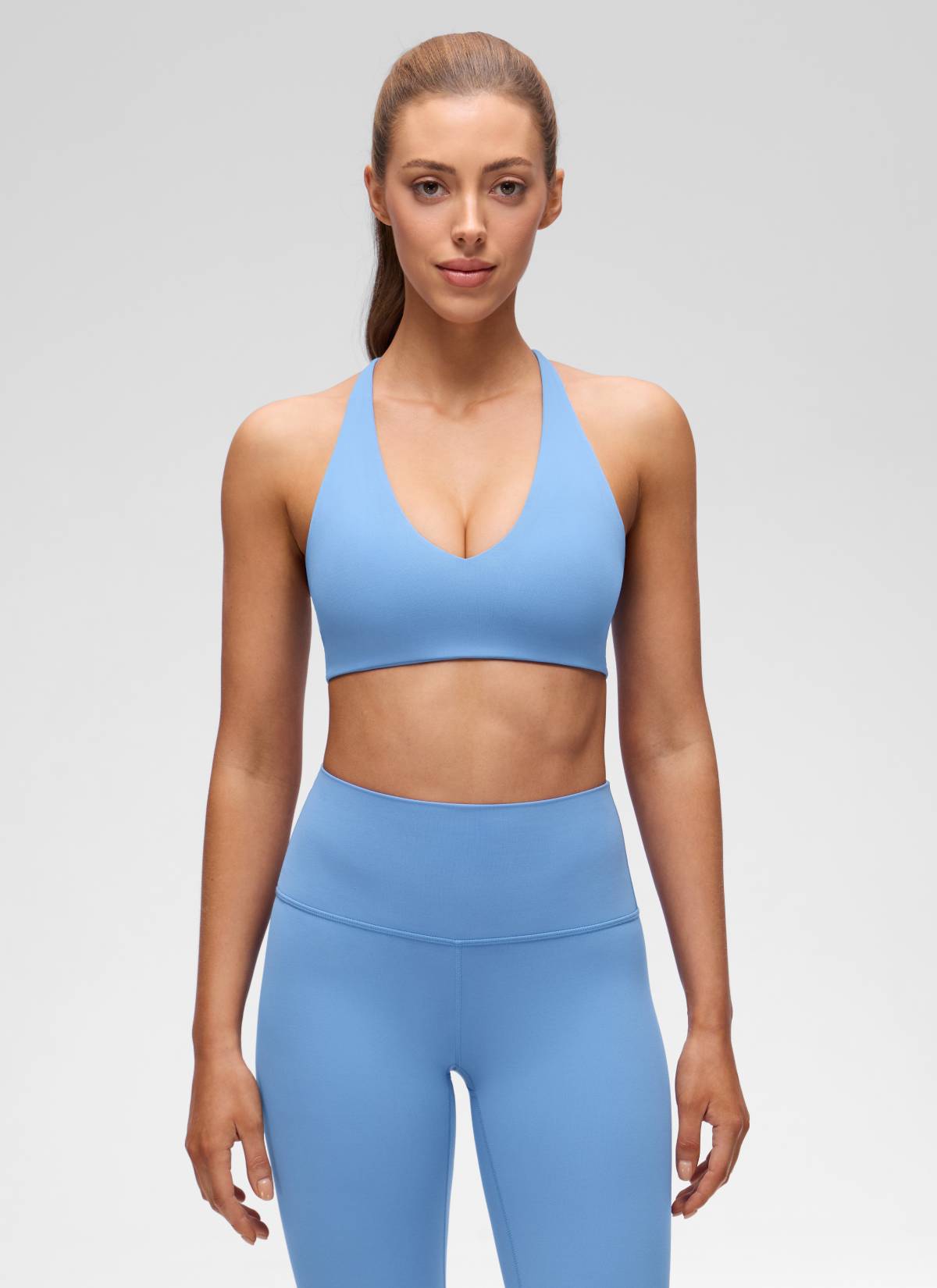 CRZ YOGA Wanita Butterluxe Bra Sukan Yoga V Neck Twist Cross Back Berserlah Biru Parti