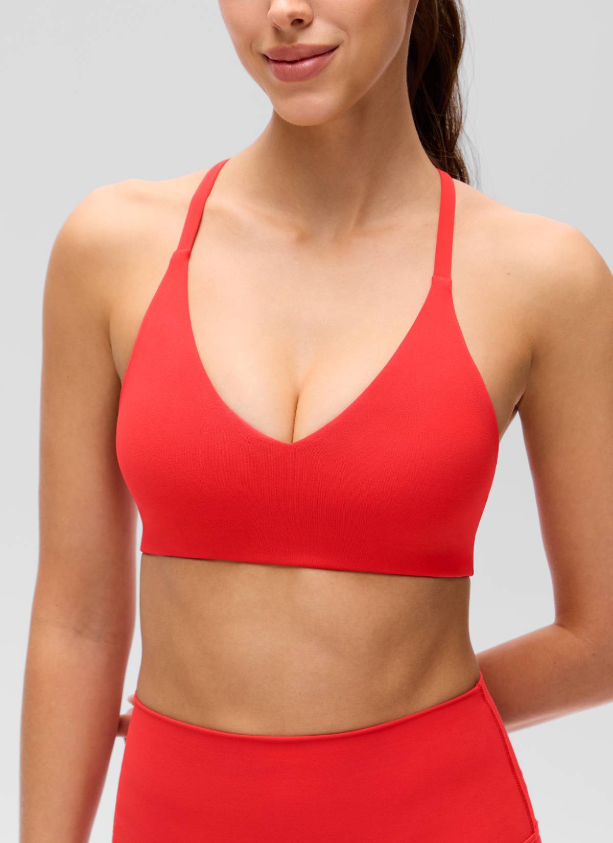 Áo lót thể thao CRZ YOGA dành cho nữ, kiểu cổ chữ V, lưng bơi, dây mảnh, màu đỏ đậm ( Butterluxe )