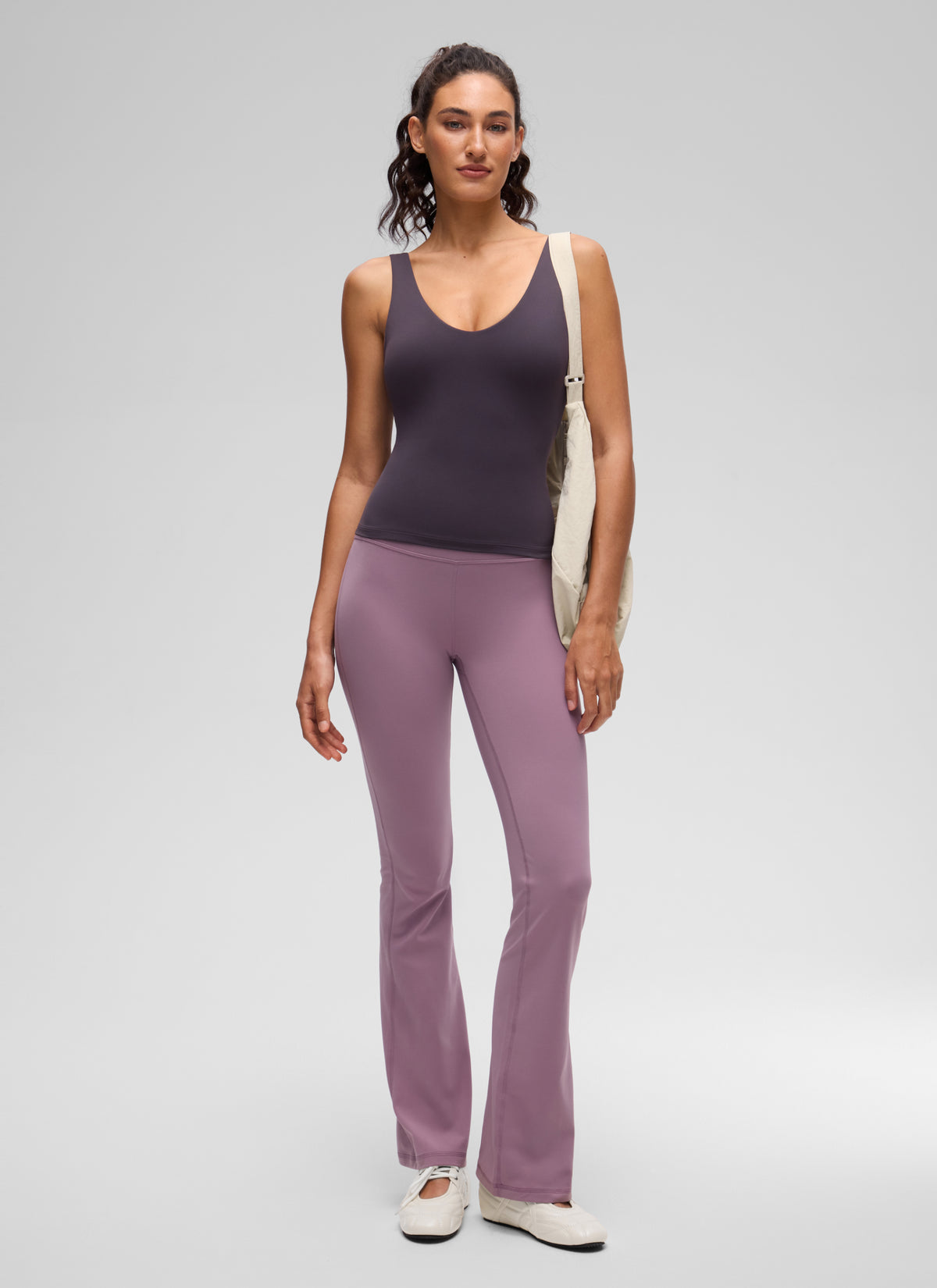 CRZ YOGA Women's Butterluxe V Neck U back Wide Strap Built in Bra Tank Atmosphere Purple @model_info:V