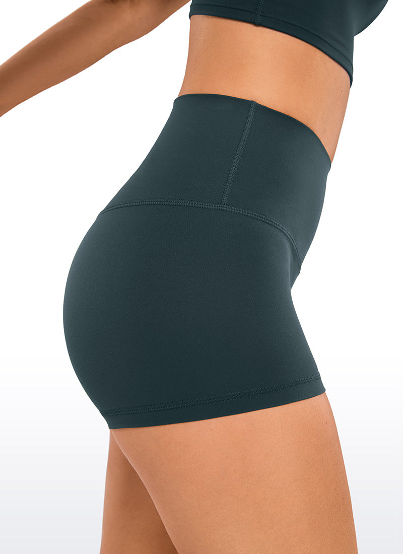 CRZ YOGA Women's Yoga High Rise Booty Butterluxe Biker Shorts 2.5'' Forest Dark Green @model_info:Deni