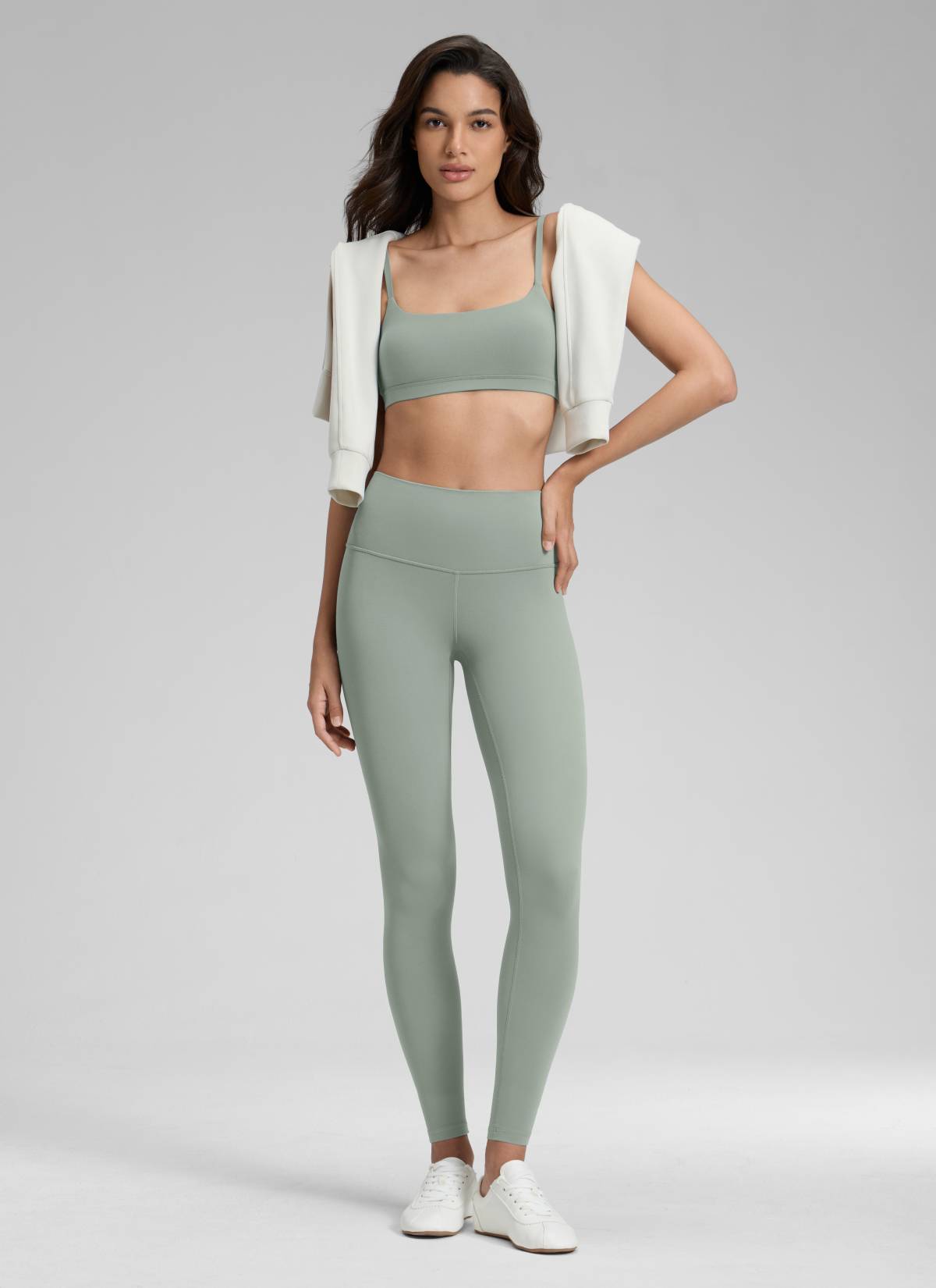 CRZ YOGA Women's Yoga Lounge High Rise Butterluxe Yoga Leggings 28'' Green Palm Court @model_info:Jenna