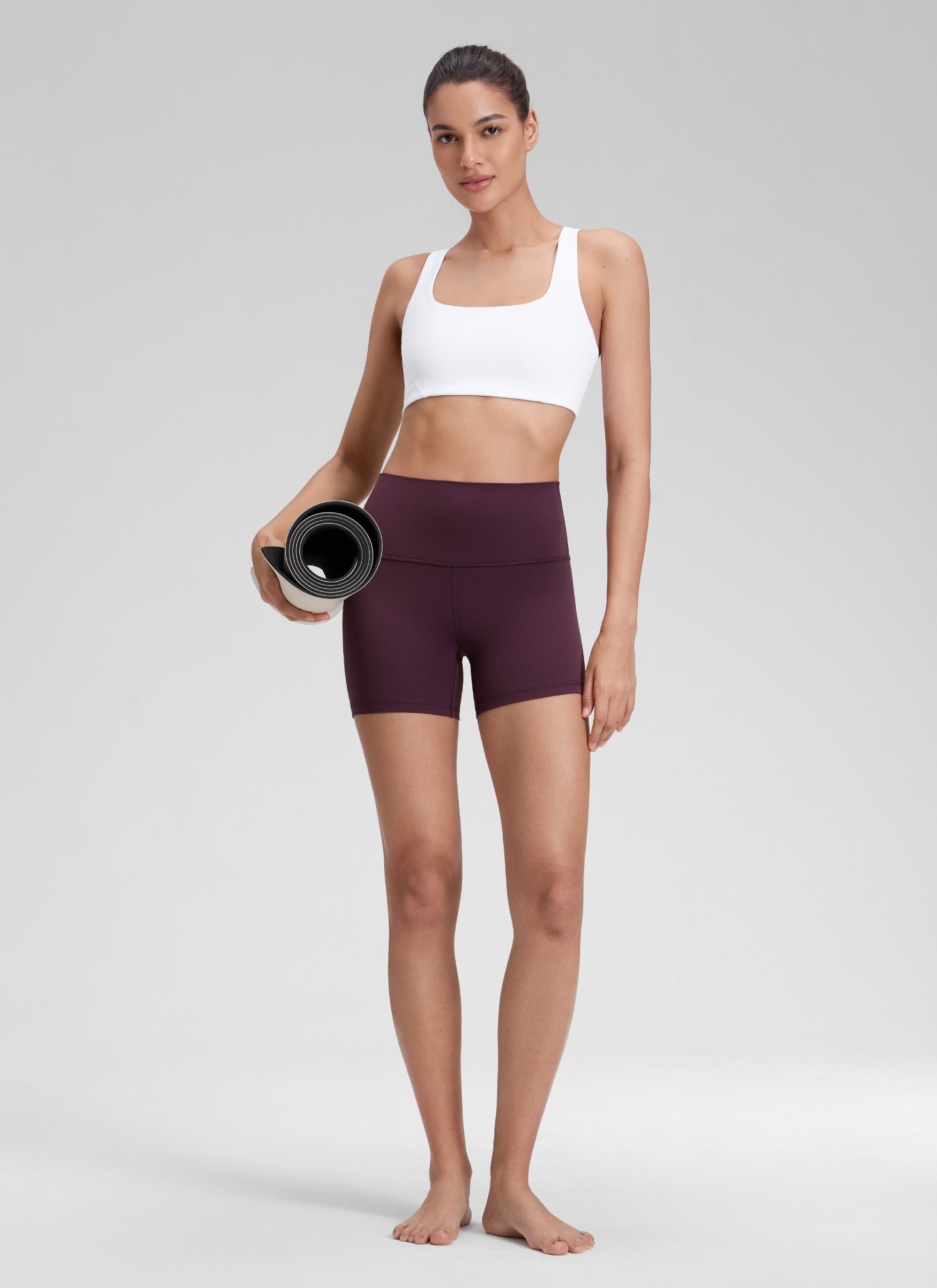 CRZ YOGA Quần short đạp xe cạp cao dành cho nữ Butterluxe 4 inch, màu tím đậm