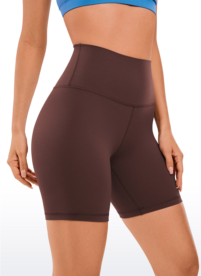 CRZ YOGA Women's Yoga High Rise Biker Shorts Butterluxe Shorts 6'' Taupe
