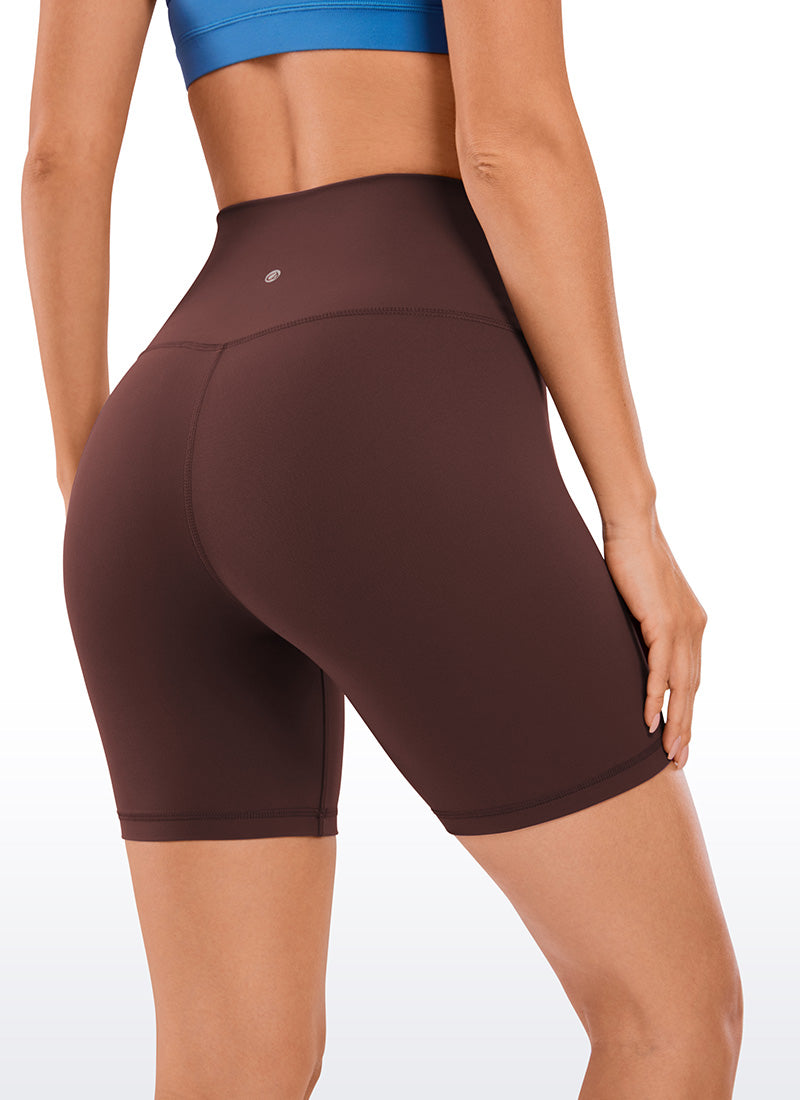 CRZ YOGA Women's Yoga High Rise Biker Shorts Butterluxe Shorts 6'' Taupe @model_info:Deni