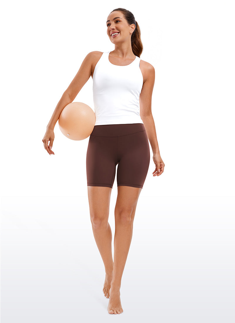 CRZ YOGA Women's Yoga High Rise Biker Shorts Butterluxe Shorts 6'' Taupe @model_info:Deni