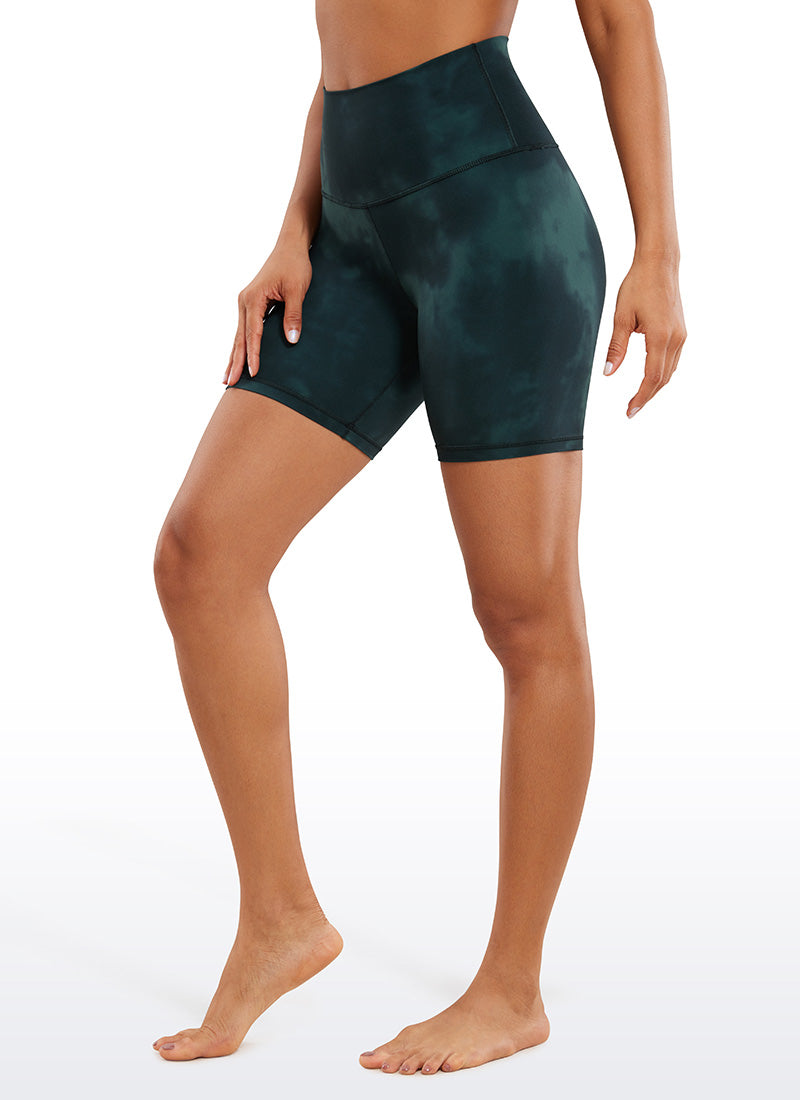 CRZ YOGA Women's Yoga High Rise Biker Shorts Butterluxe Shorts 6'' Emerald Green Tie-Dye Flowers