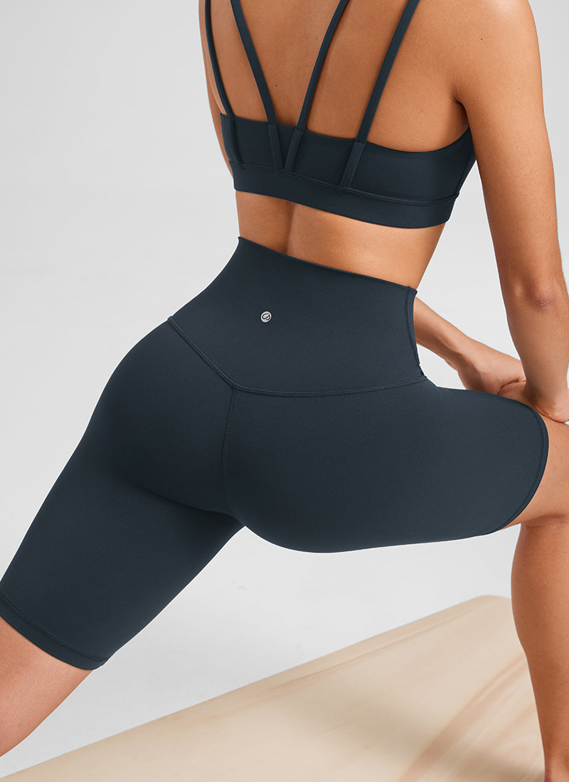 CRZ YOGA Yoga Tinggi Wanita Butterluxe Seluar Pendek Biker Panjang 8'' Biru Laut Sejati