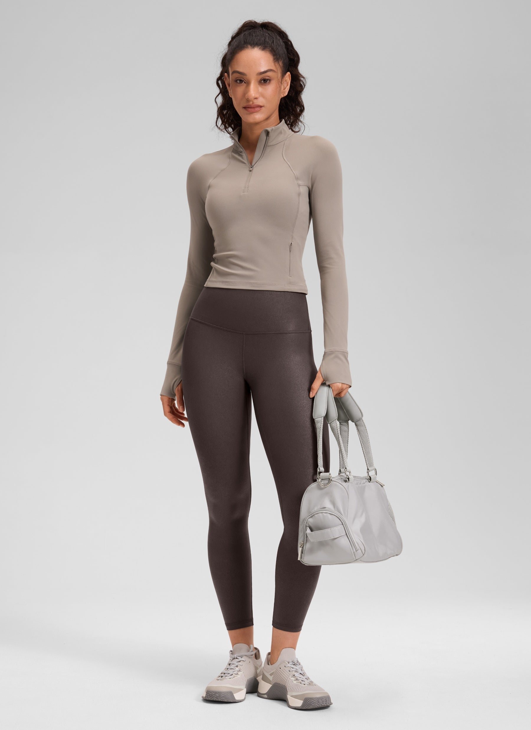 Seluar Legging Kulit Tiruan Matte Butterluxe Wanita CRZ YOGA 64 cm Corak Kerajang Perang Hot Fudge