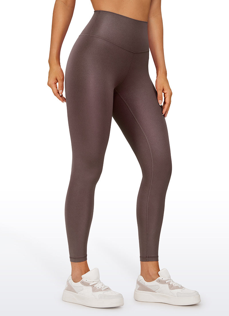 CRZ YOGA Legging Wanita dari Kulit Sintetis Bertekstur Matte " Butterluxe " 25'' Warna Taupe Pola Klasik