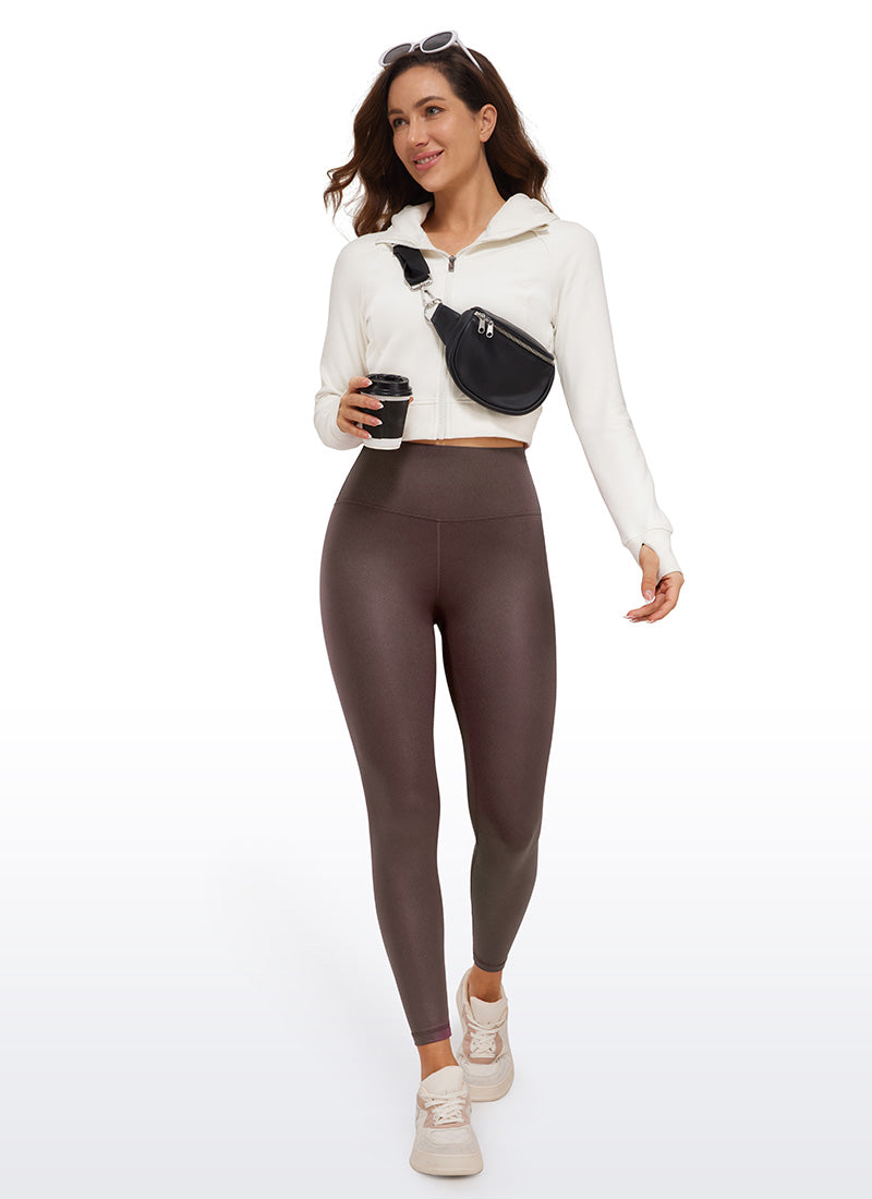 CRZ YOGA Legging Wanita dari Kulit Sintetis Bertekstur Matte " Butterluxe " 25'' Warna Taupe Pola Klasik