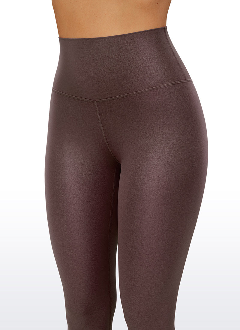 CRZ YOGA Legging Wanita dari Kulit Sintetis Bertekstur Matte " Butterluxe " 25'' Warna Taupe Pola Klasik