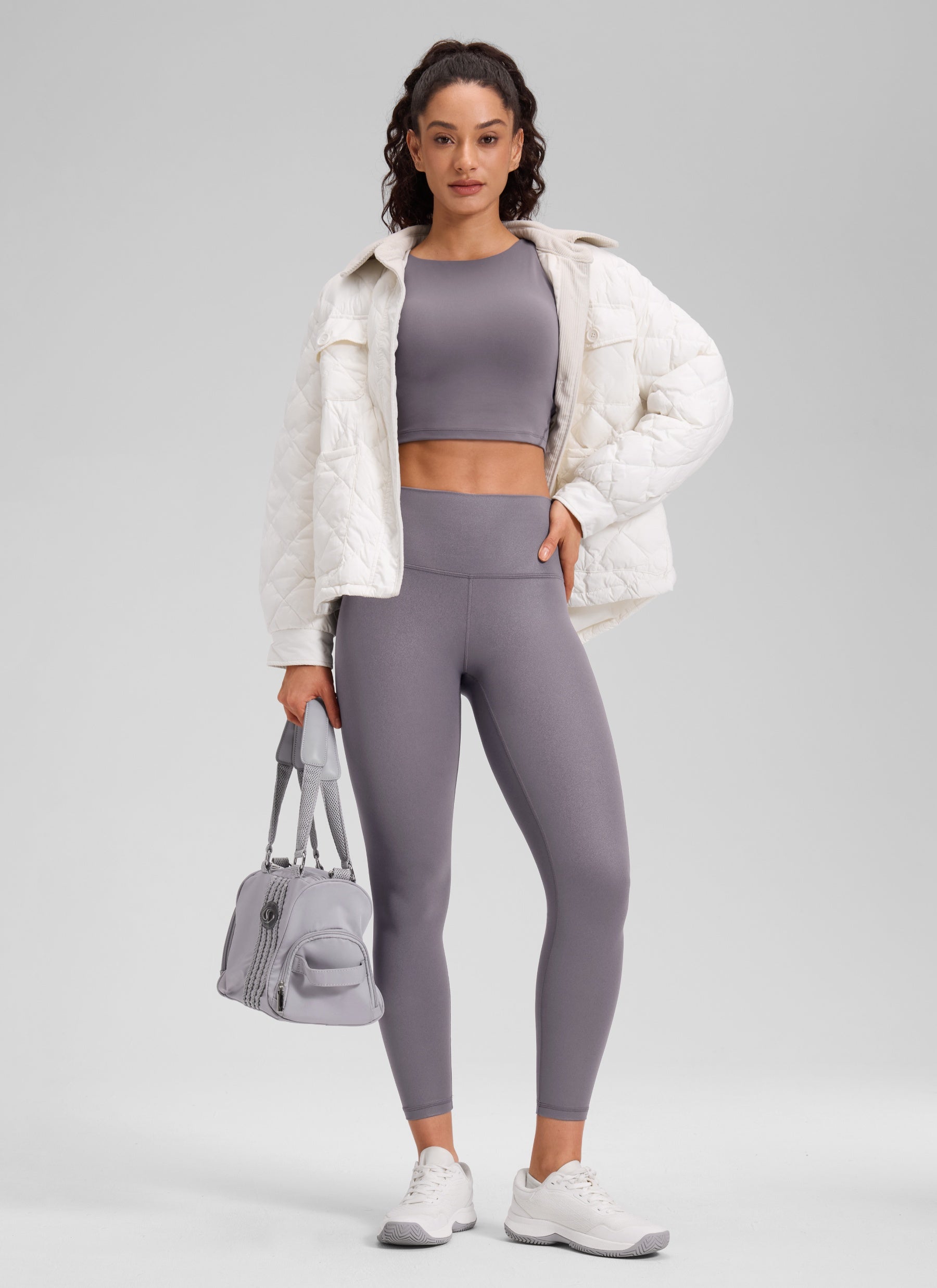 Seluar Legging Kulit Tiruan Matte Butterluxe Wanita CRZ YOGA 64 cm Corak Klasik Kelabu Tornado