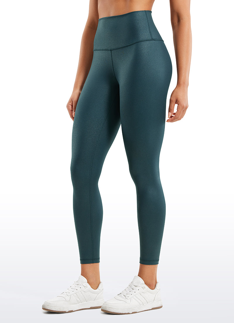 CRZ YOGA Legging Kulit Sintetis Matte untuk Wanita, Model " Butterluxe ", Panjang 25 inci, Warna Hijau Hutan Gelap dengan Motif Foil