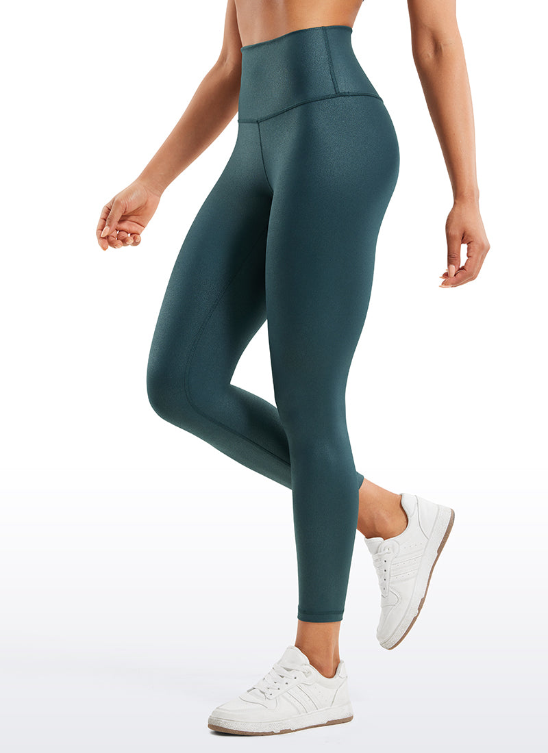 CRZ YOGA Legging Kulit Sintetis Matte untuk Wanita, Model " Butterluxe ", Panjang 25 inci, Warna Hijau Hutan Gelap dengan Motif Foil