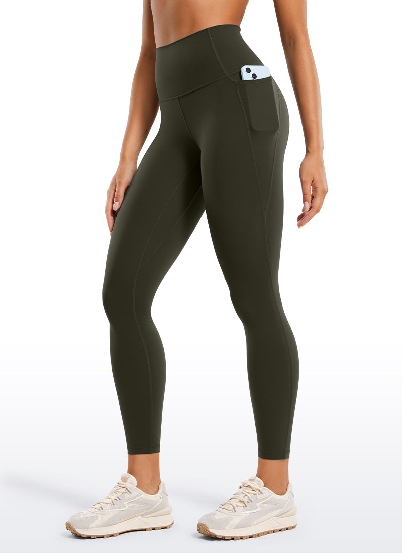 CRZ YOGA Quần legging nữ kiểu yoga dáng rộng, cạp cao, có túi kiểu “ Butterluxe ”, chiều dài 25 inch, màu xanh ô liu