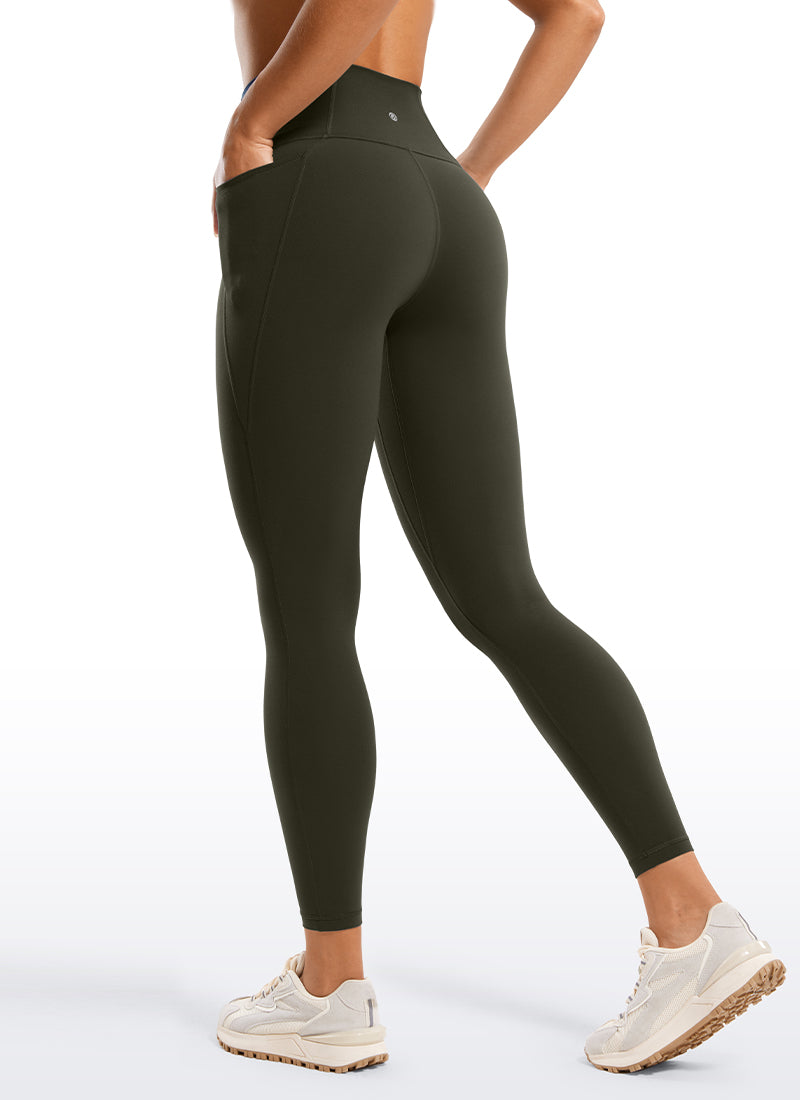 CRZ YOGA Quần legging nữ kiểu yoga dáng rộng, cạp cao, có túi kiểu “ Butterluxe ”, chiều dài 25 inch, màu xanh ô liu