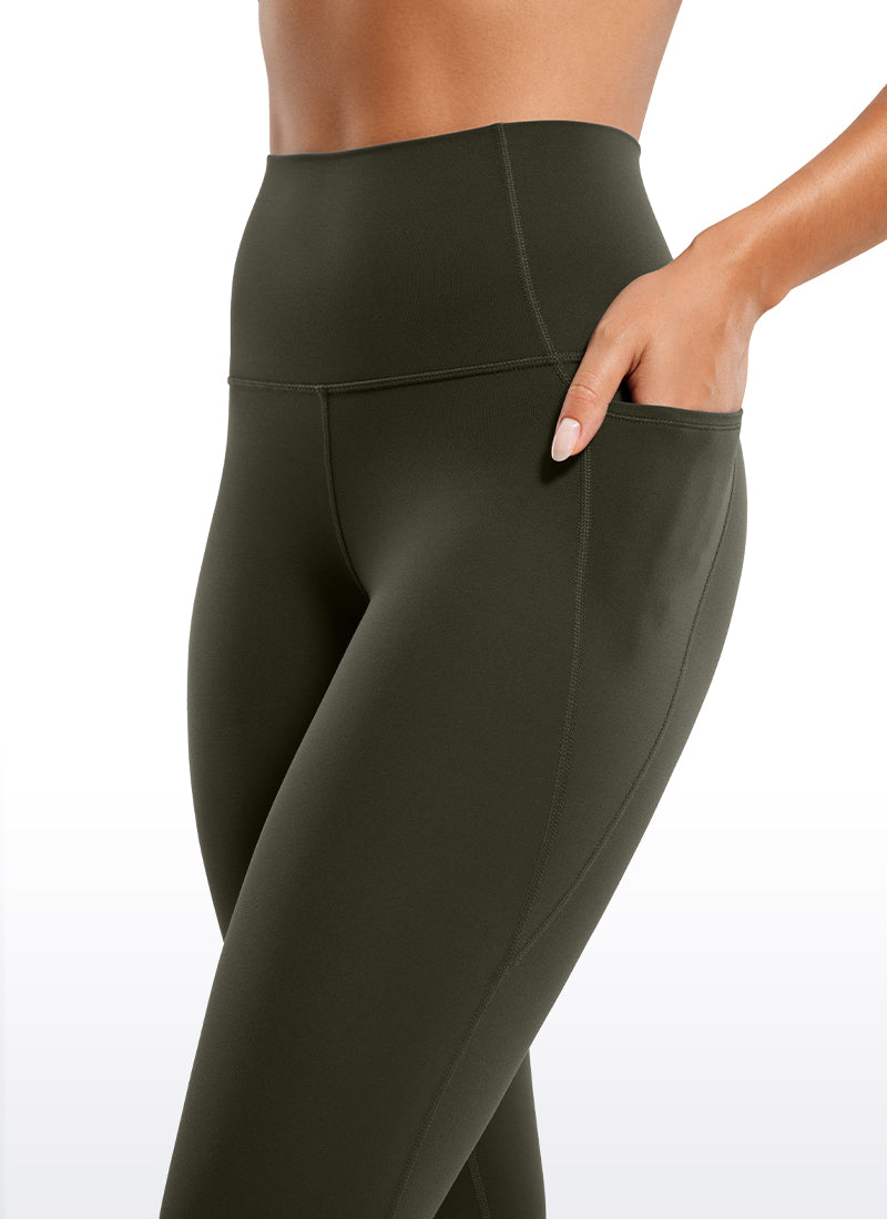 CRZ YOGA Quần legging nữ kiểu yoga dáng rộng, cạp cao, có túi kiểu “ Butterluxe ”, chiều dài 25 inch, màu xanh ô liu