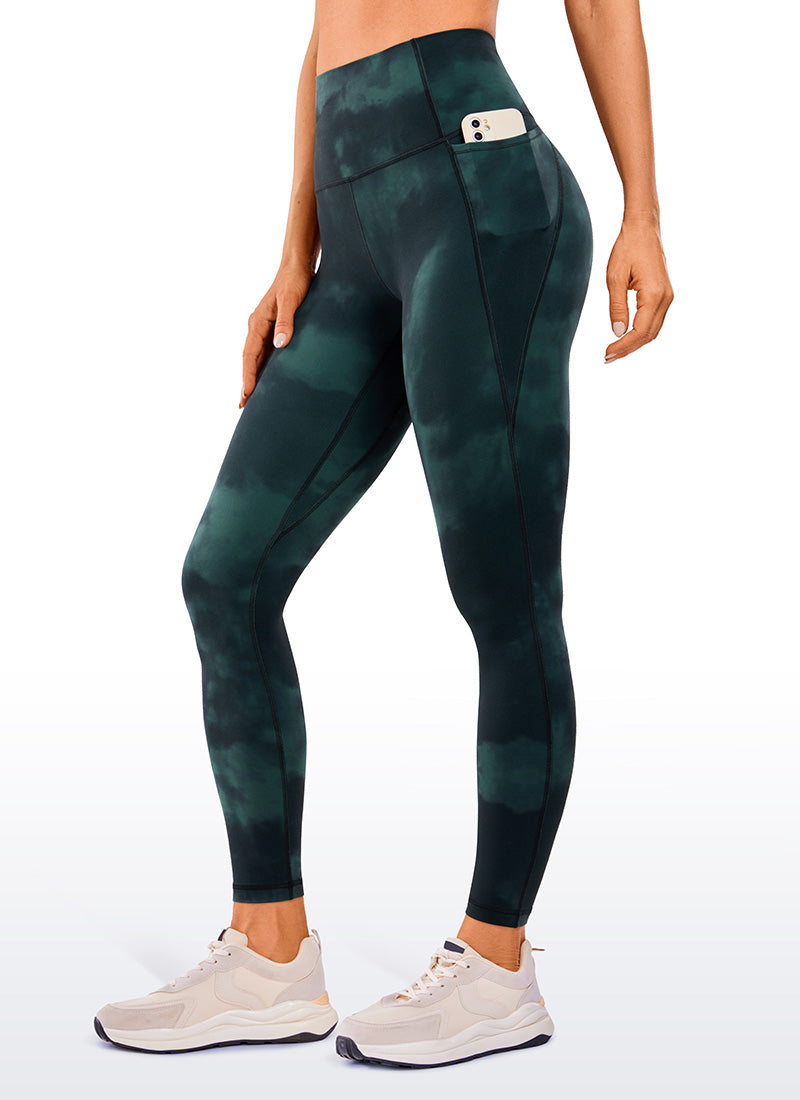 CRZ YOGA Women's Yoga Lounge High Rise Butterluxe Pocket Leggings 25'' Emerald Green Tie-Dye Flowers