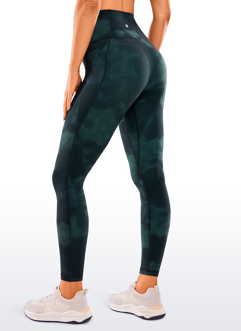 CRZ YOGA Women's Yoga Lounge High Rise Butterluxe Pocket Leggings 25'' Emerald Green Tie-Dye Flowers @model_info:Natali